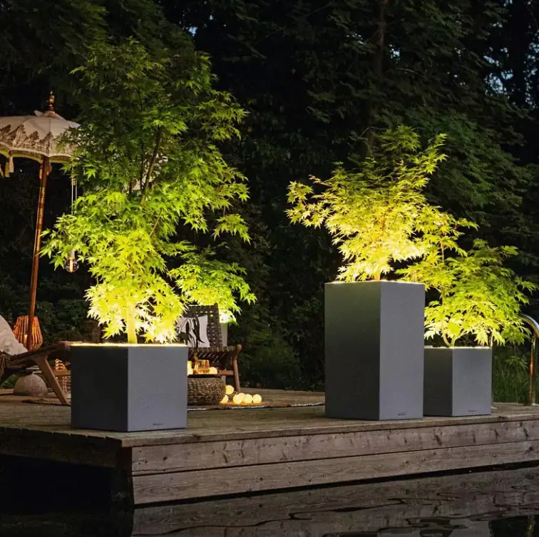 Lechuza Pflanzgefäß Canto Stone 30 low LED graphitschwarz