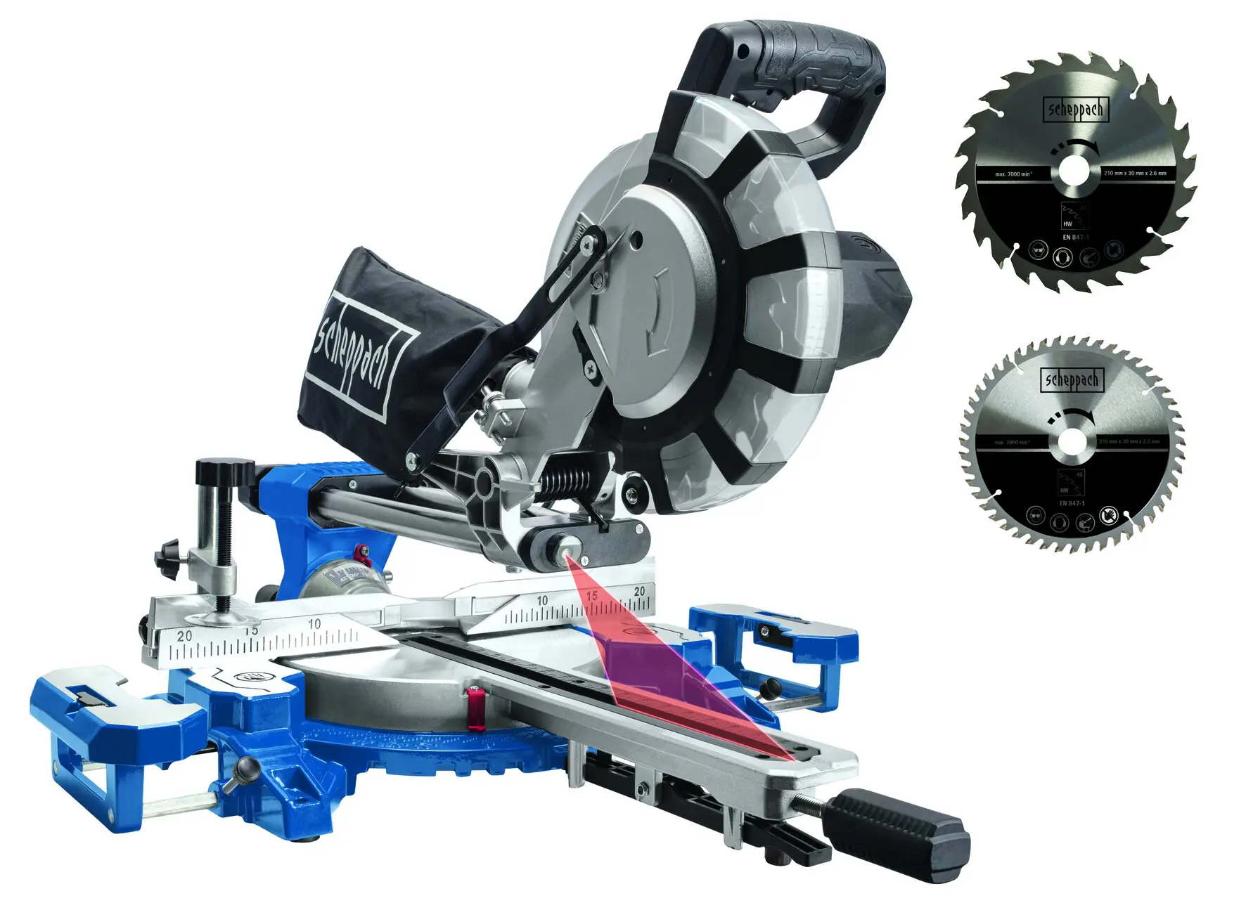 Scheppach Kappzugsäge HM 216 SPX 2.000 W, Lasermarkierhilfe