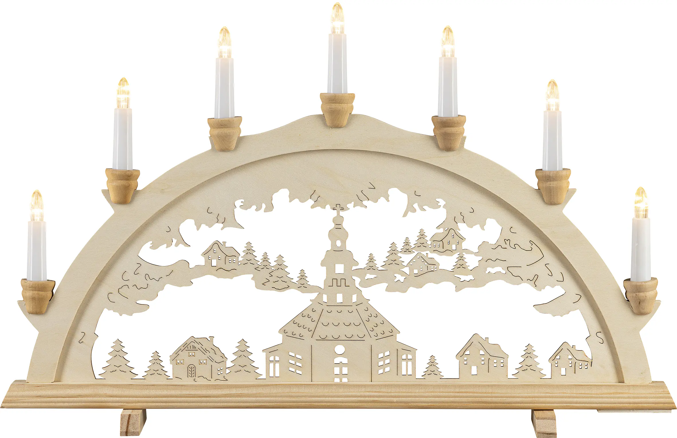 Saico Lichterbogen LED 3D XXL Altstadtromantik Holz 112 cm warmweiß natur