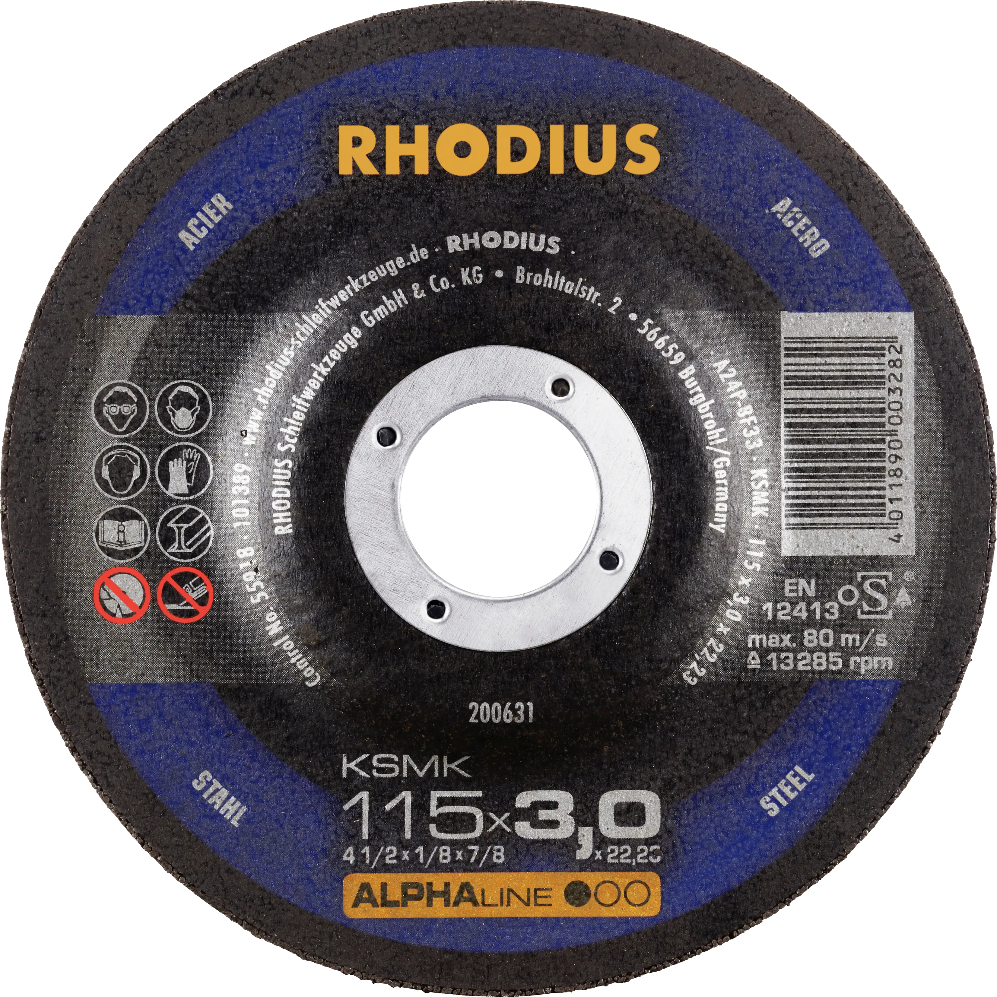 Rhodius Freihandtrennscheibe KSMK Stahl Ø 115 mm Bohrung 22,23 mm Rhodius Freihandtrennscheibe KSMK Stahl Ø 115 mm Bohrung 22,23 mm