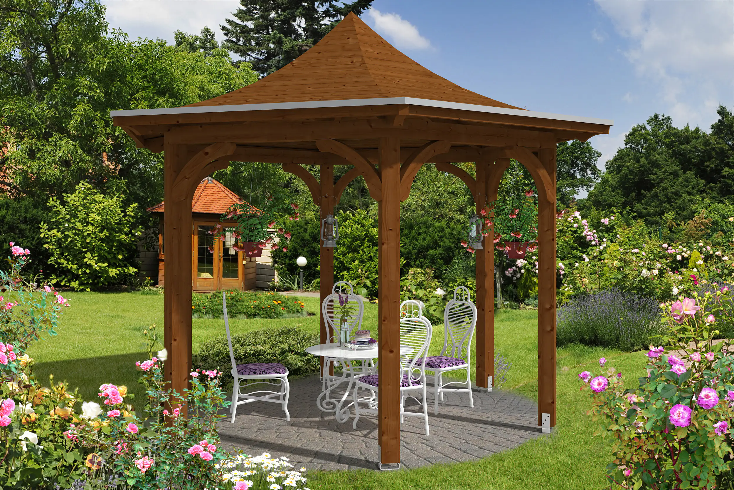 4018211007639 SKAN HOLZ Pavillon Versailles Leimholz, lasiert in Nussbaum