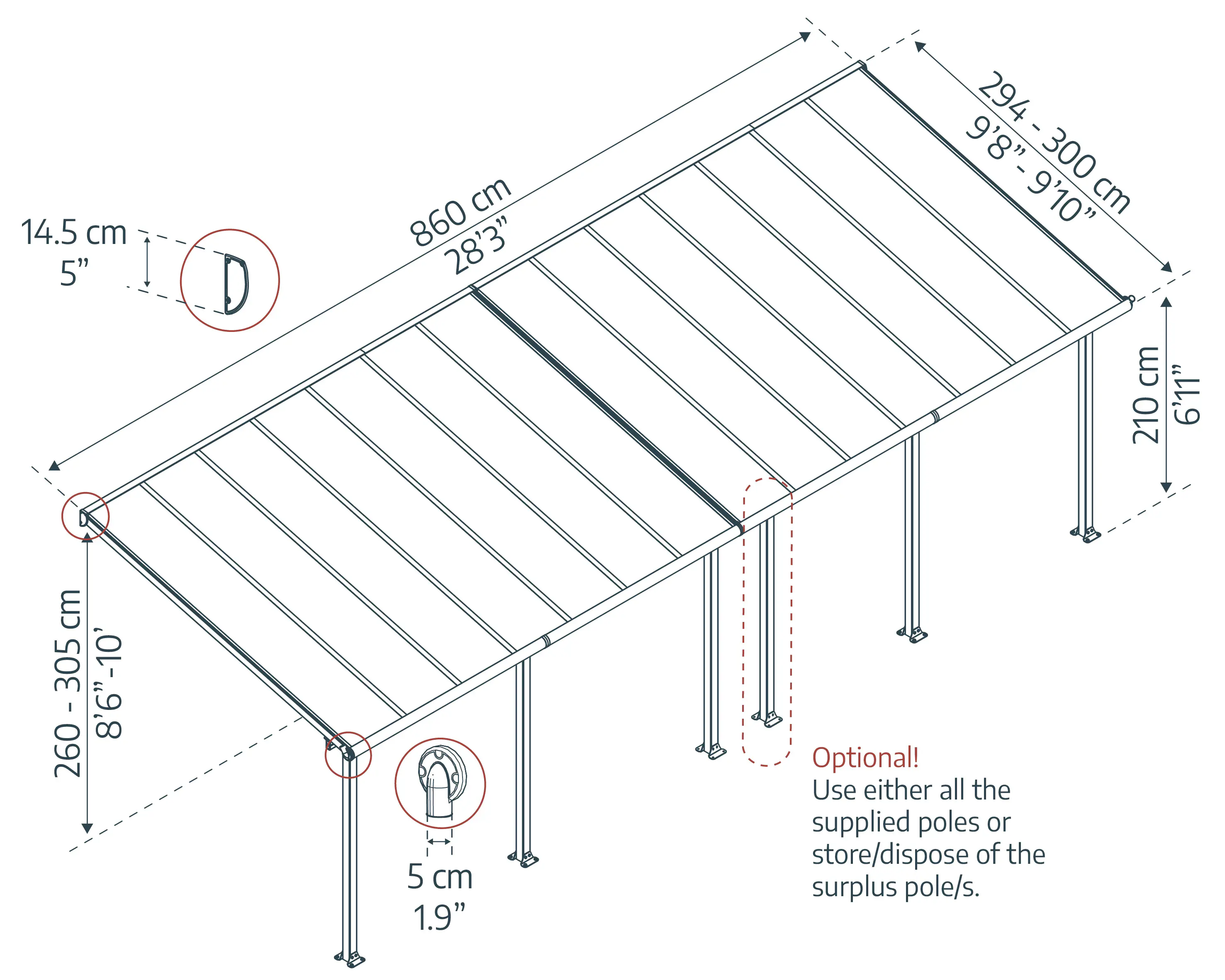 Canopia Terrassenüberdachung Olympia 3x8.6 weiß