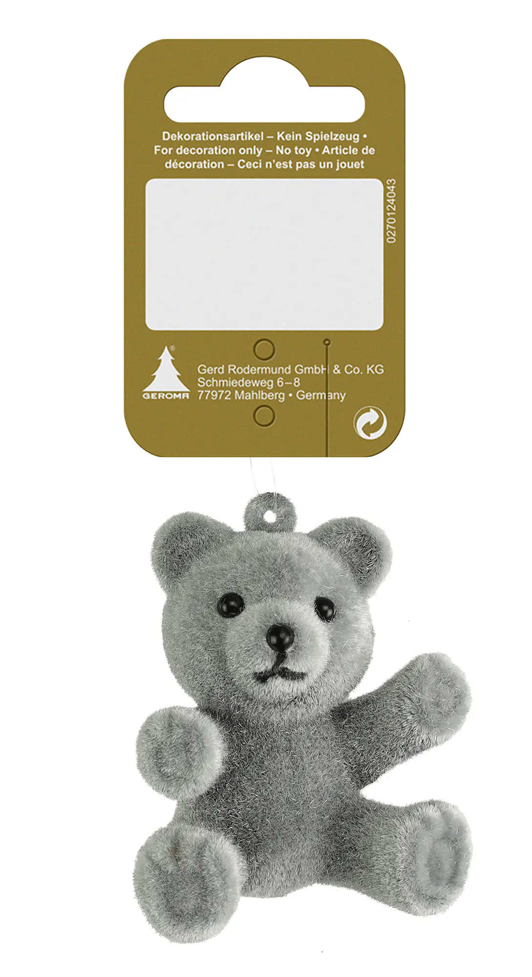 Weihnachtsanhänger Bär Kunststoff 7 cm grau 1 Stück