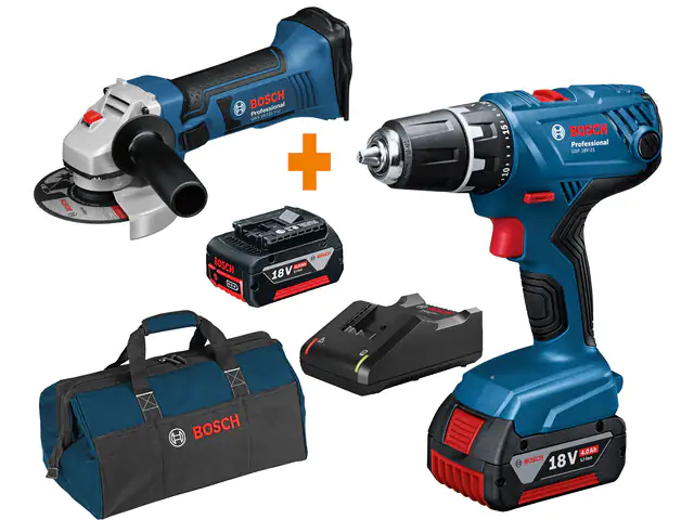 Bosch Professional Akku-Bohrschrauber + Akku-Winkelschleifer Combo Kit