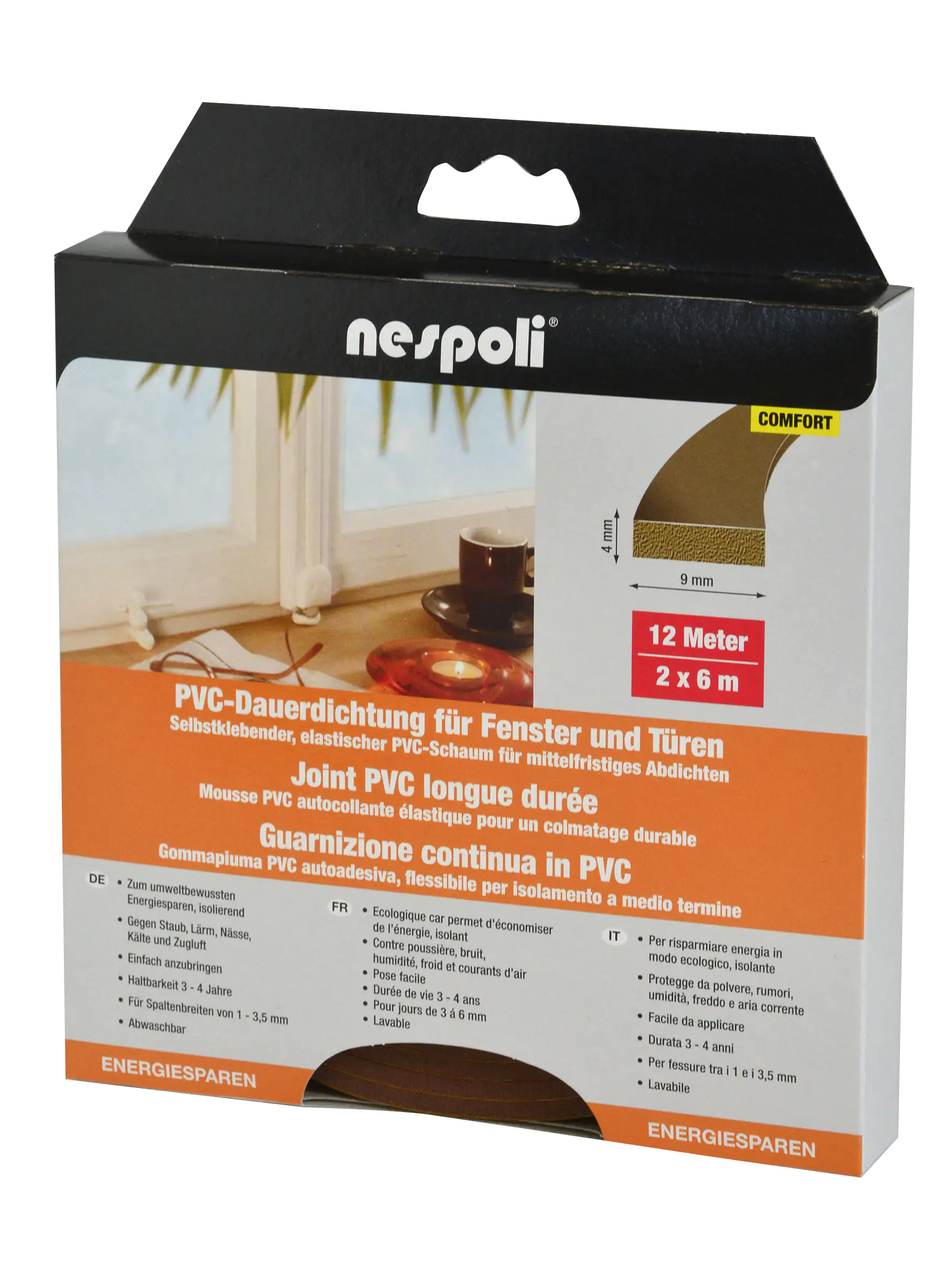 Nespoli PVC-Fenster- und Türdichtung je 6 m, 9 x 4 mm, braun, 2 Stück