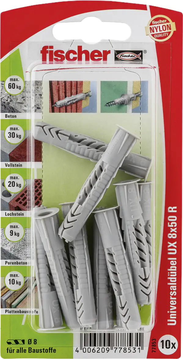 Fischer Universaldübel UX 8.0 x 50 mm - 10 Stück