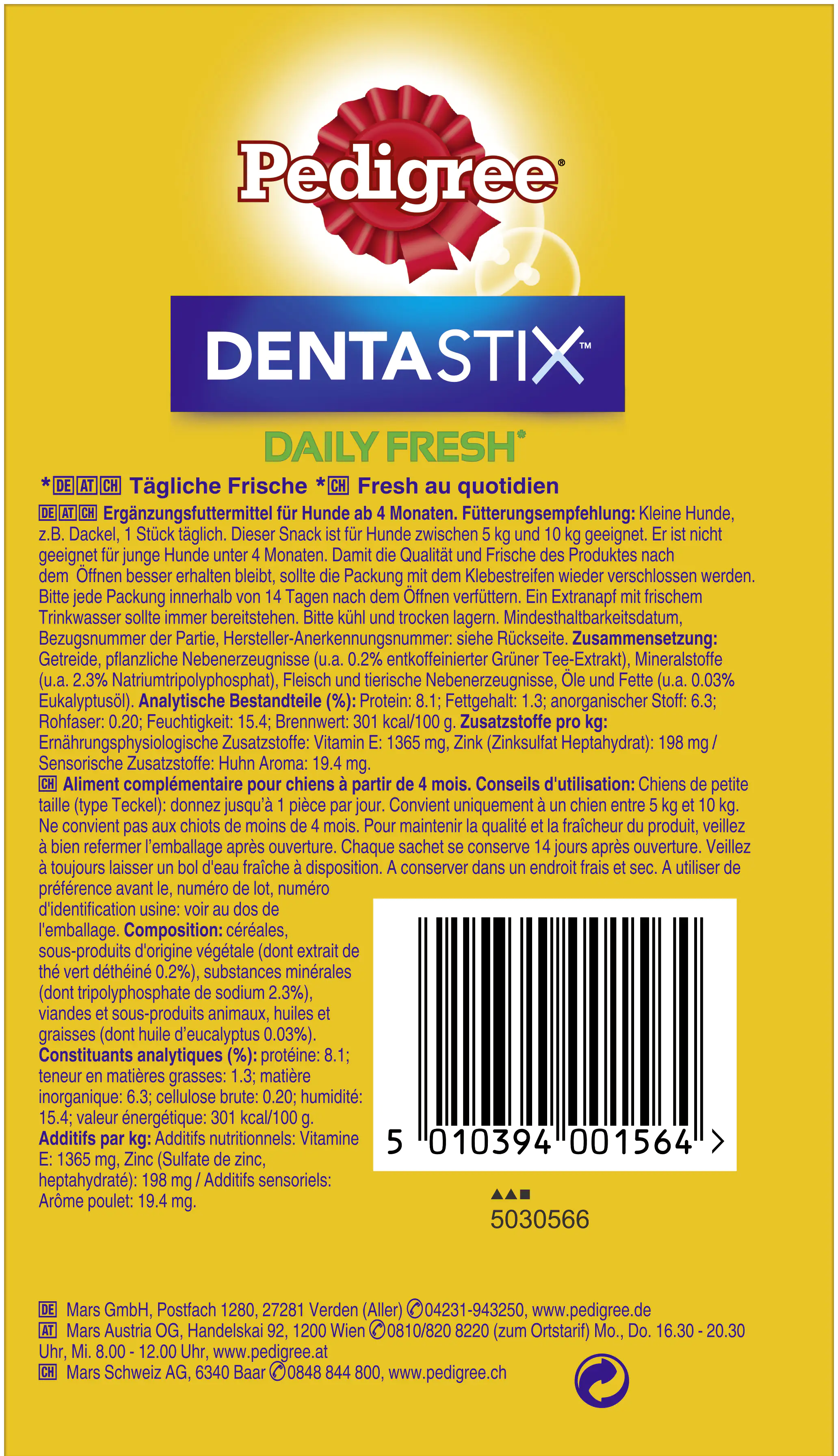 Pedigree Dentastix Daily Fresh Beutel Kleine Hunde 4 x 7 Stück