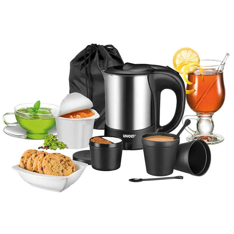 Unold Reiseblitzkocher 18575 Edelstahl-Schwarz Fassung 0,5 Liter, 1000 Watt