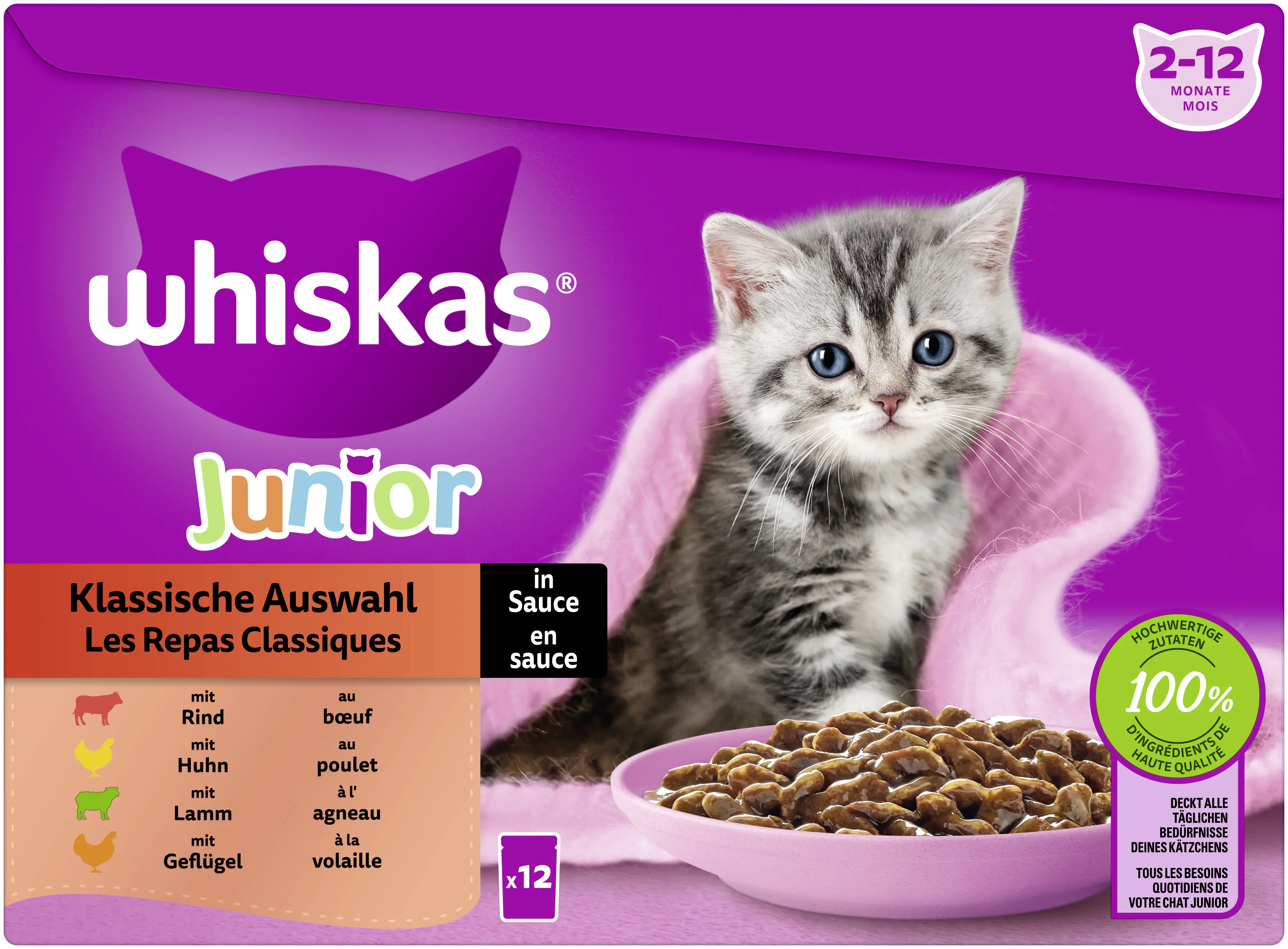Whiskas Mulitpack Junior klassische Auswahl in Sauce Katzenfutter 12 x 85 g Whiskas Mulitpack Junior klassische Auswahl in Sauce Katzenfutter 12 x 85 g