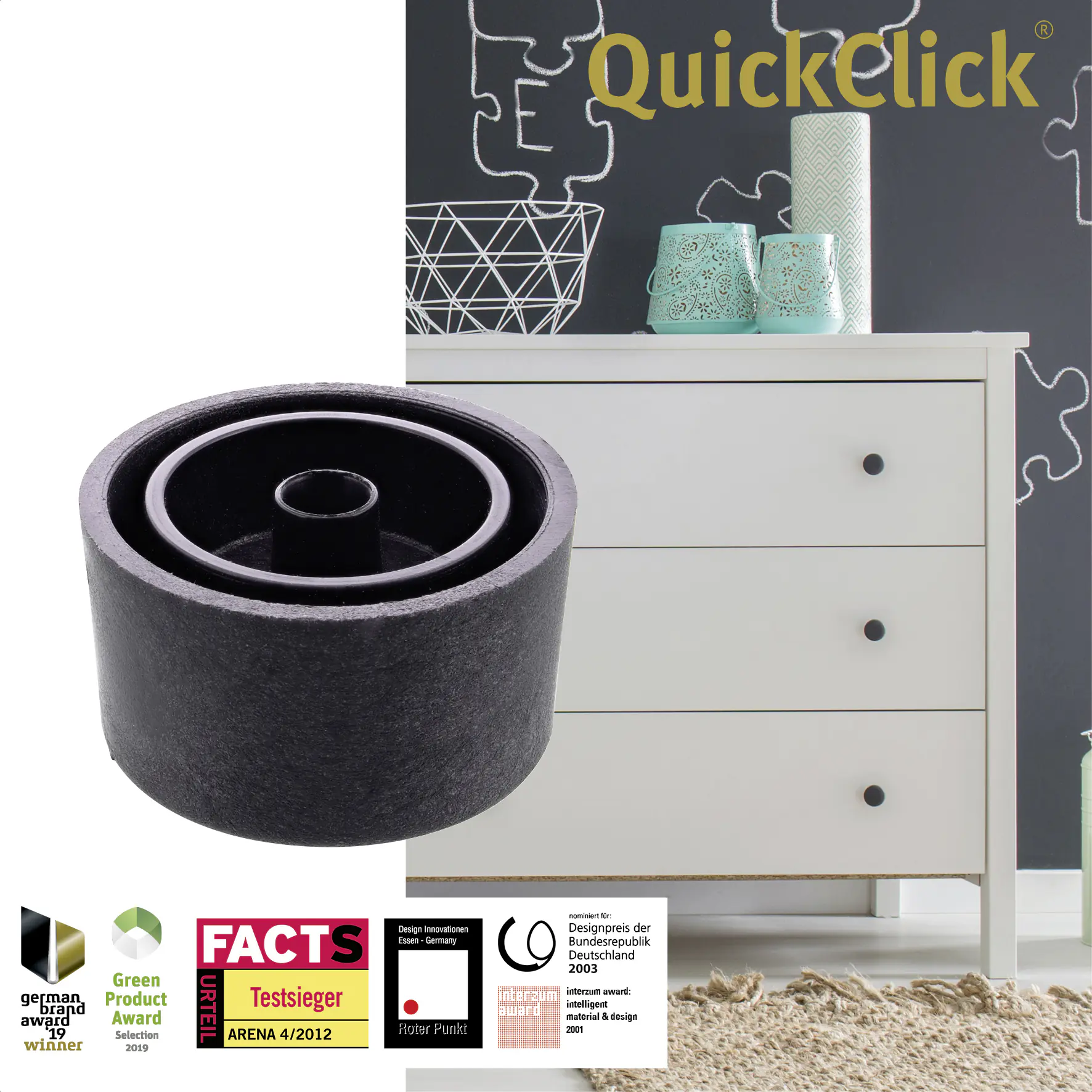 Wagner Möbelfuß Justus Kunststoff Ø 3 x 2 cm schwarz - 4 Stück