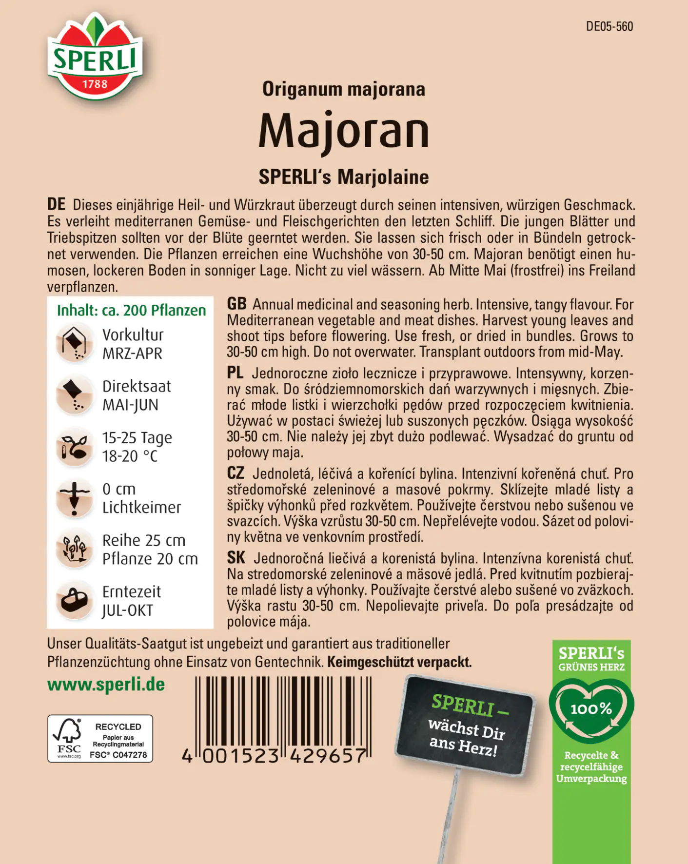 Sperli Majoran Sperli 's Marjolaine Sperli Majoran Sperli 's Marjolaine