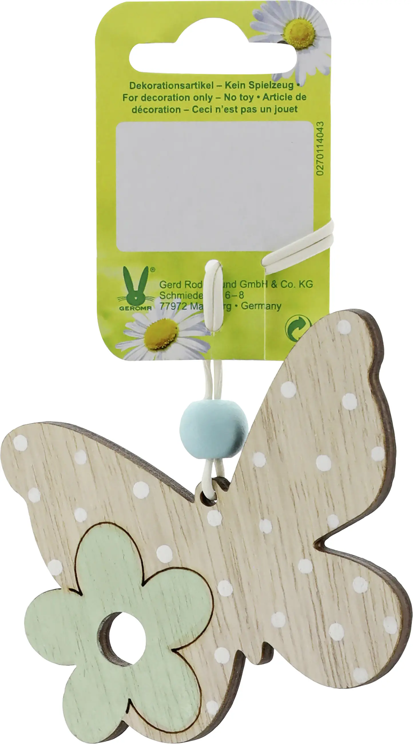 Dekohänger Schmetterling Holz 8,5 x 6,7 cm natur weiß grün