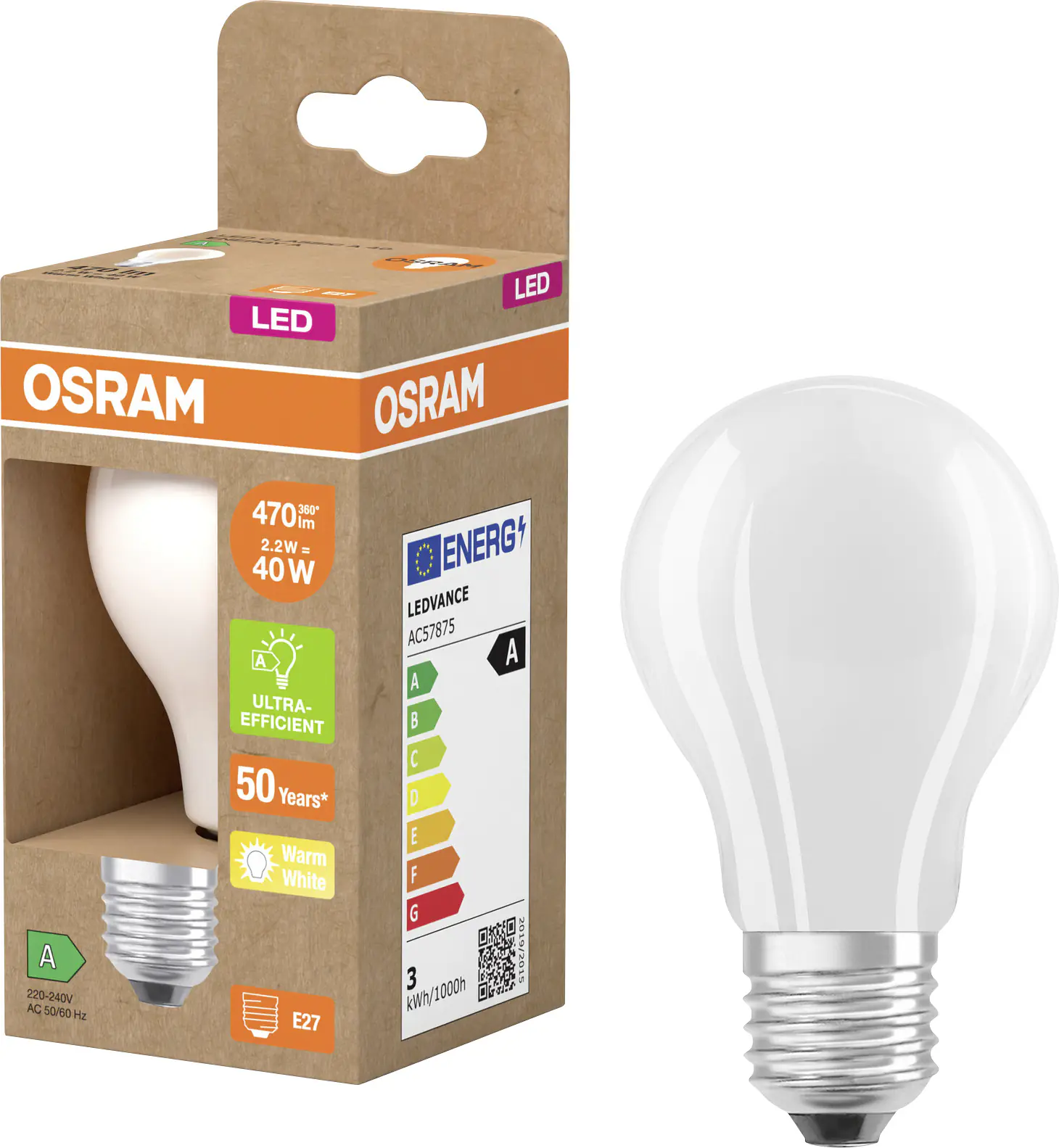 Osram LED Leuchtmittel E27 Classic 2,2W matt warmweiß Osram LED Leuchtmittel E27 Classic 2,2W matt warmweiß