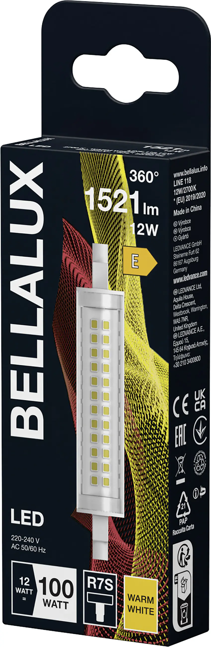 Bellalux LED Röhrenlampe Slim118 R7s 12 W warmweiß 