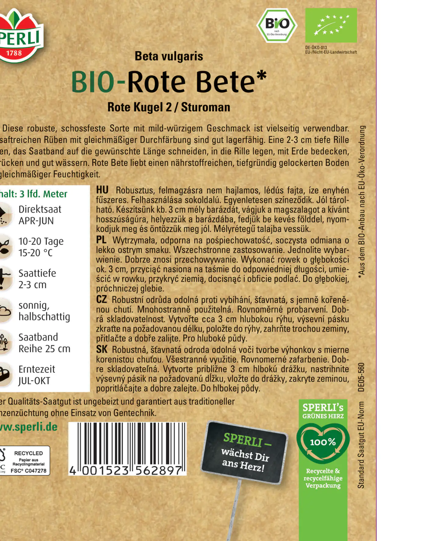 Sperli BIO Rote Bete Boro F1 Saatband