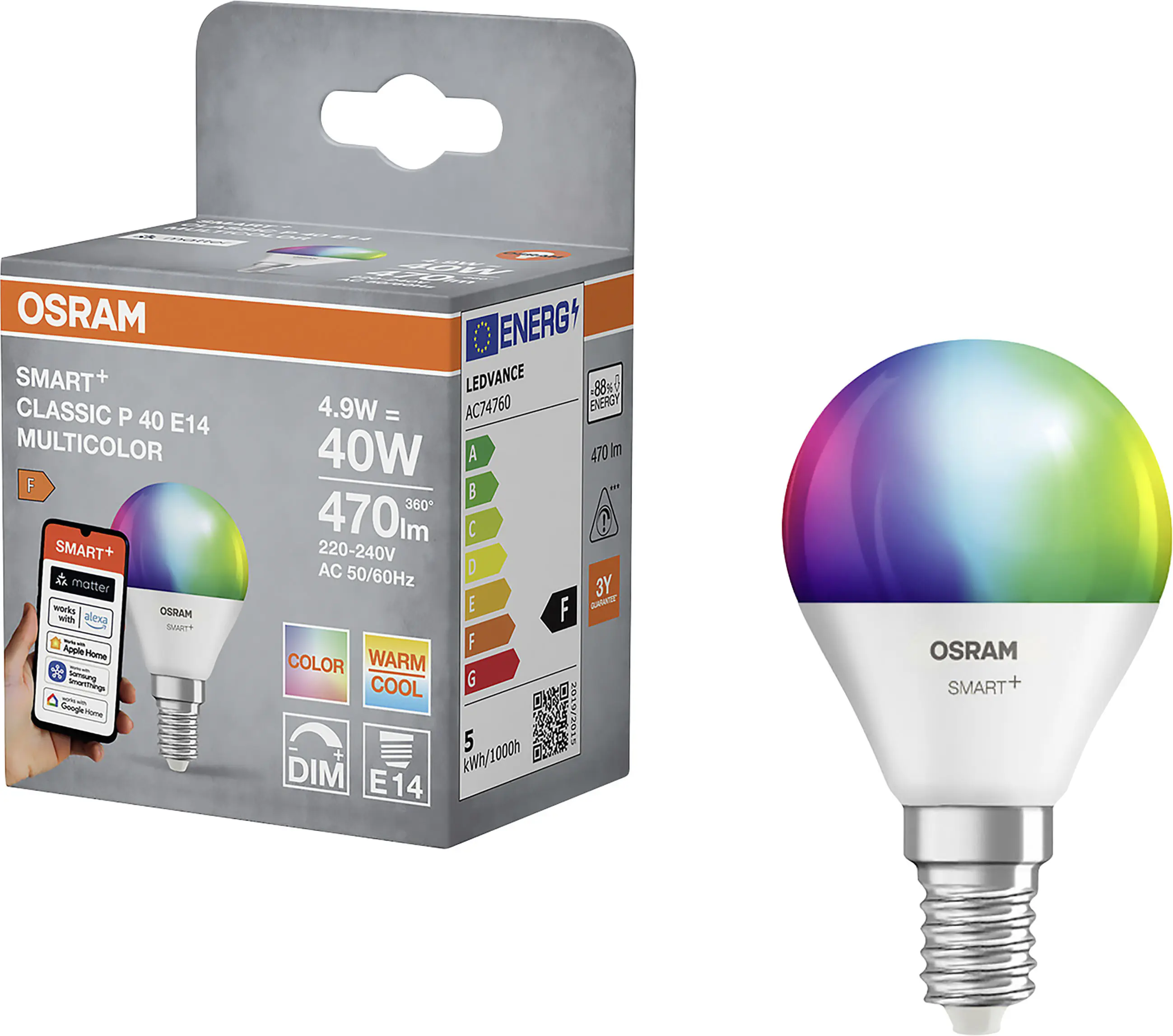 Osram SMART+ Matter Leuchtmittel E14 4.9W matt RGBW dimmbar