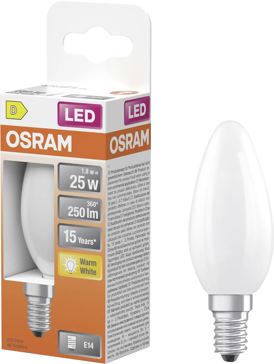 Osram LED Leuchtmittel E14 Star Classic 1,8W matt warmweiß