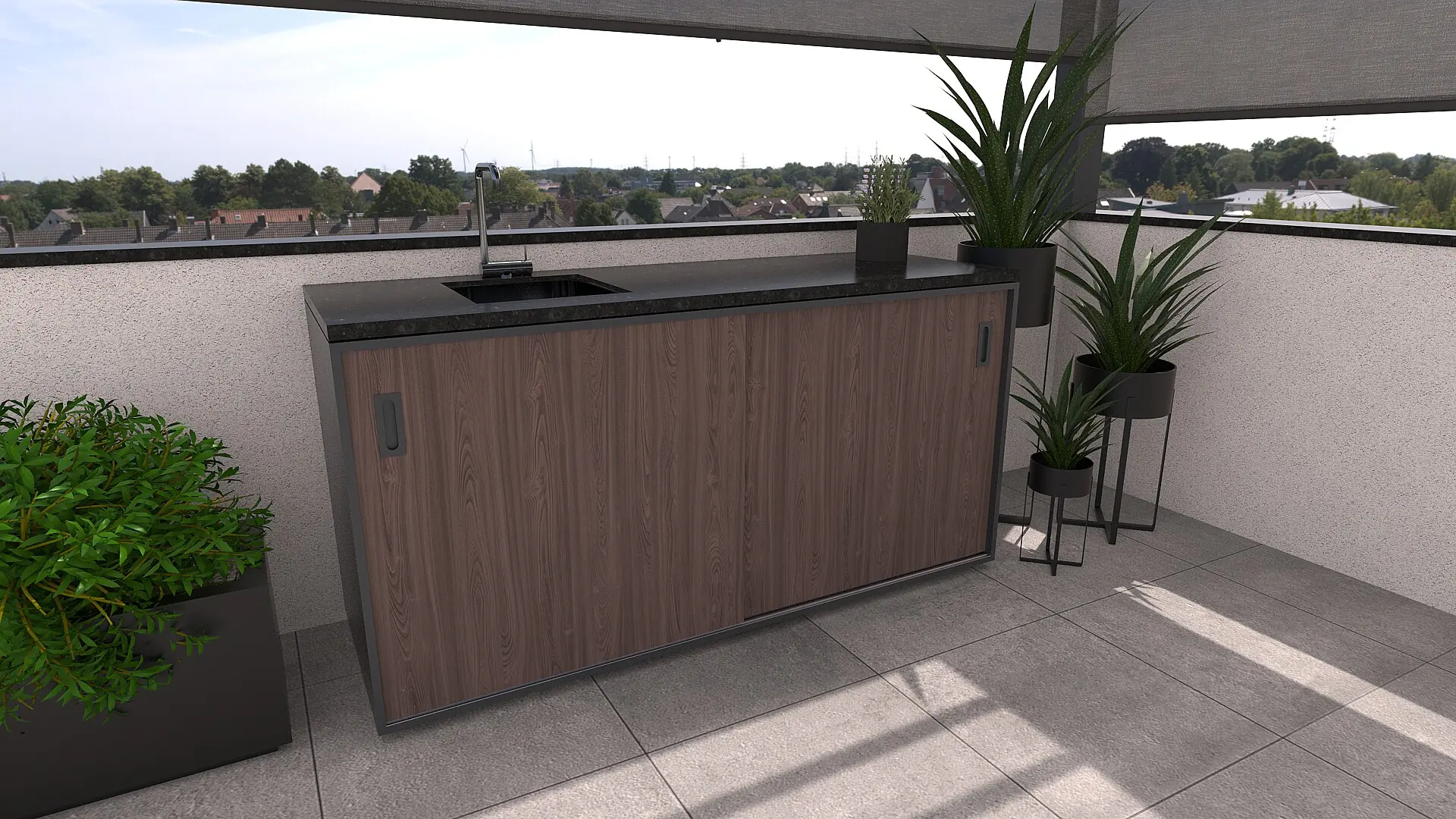 Bellano Living Element für Outdoorküchen inkl. Spüle links und 2 Türen walnuss granit