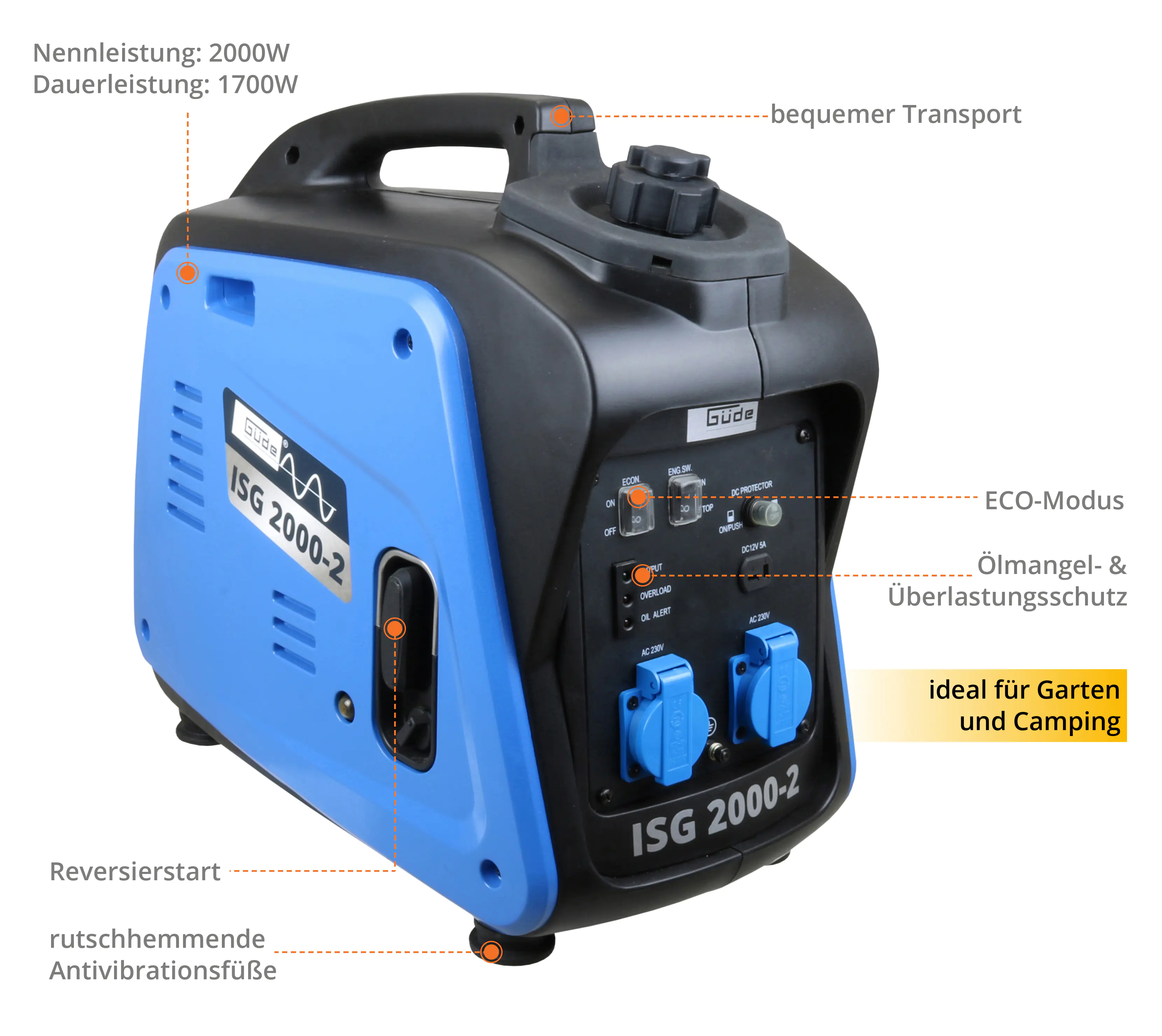 Güde Inverter-Stromerzeuger ISG 2000-2 2000 W Benzin Güde Inverter-Stromerzeuger ISG 2000-2 2000 W Benzin