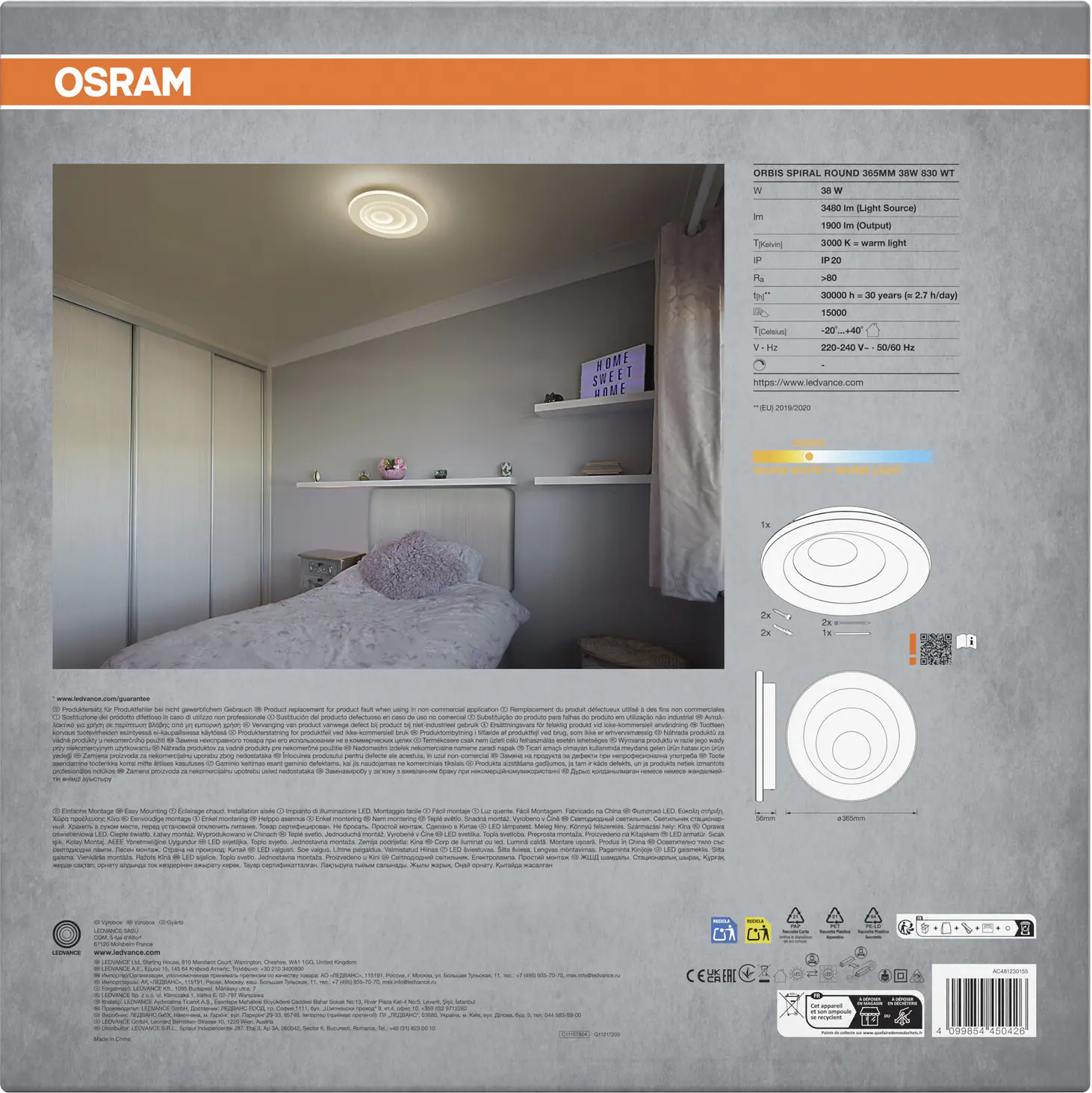 Osram LED Deckenleuchte Orbis Spiral Round weiß Ø 37 cm 38 W 