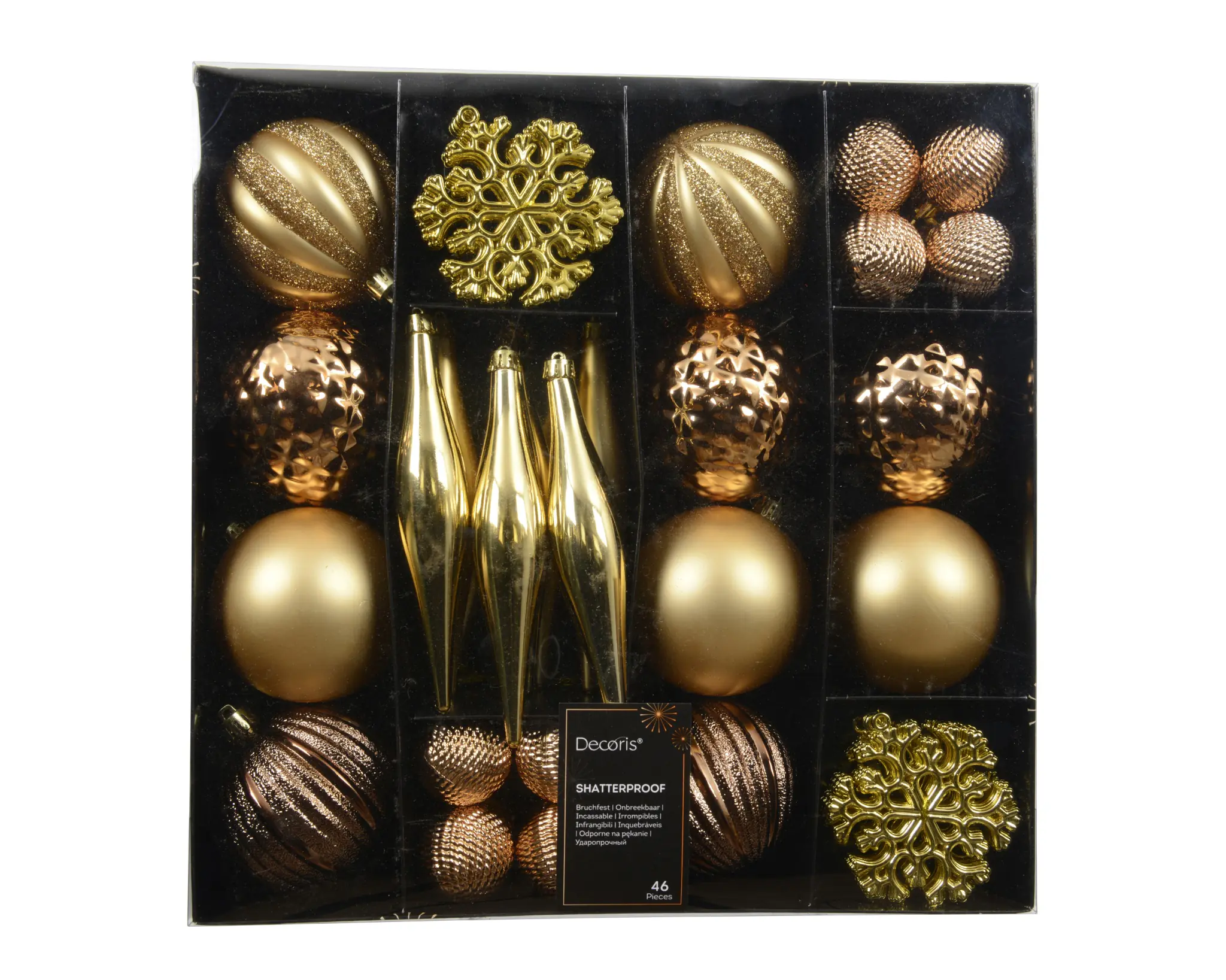 Decoris Weihnachtskugeln mit Baumschmuck aus Kunststoff bruchsicher Ø 8 cm gold-braun 46 Stück