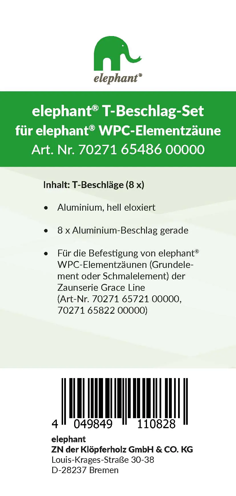elephant T-Beschlagset Grace Line Grund-/Schmalelement eloxiert 8 Stück elephant T-Beschlagset Grace Line Grund-/Schmalelement eloxiert 8 Stück