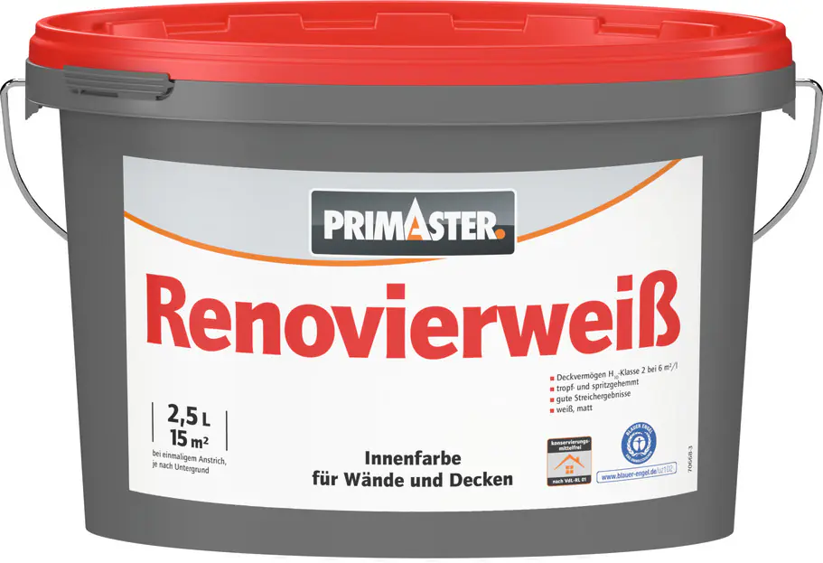 Primaster Wandfarbe Renovierweiß weiß 2,5 L