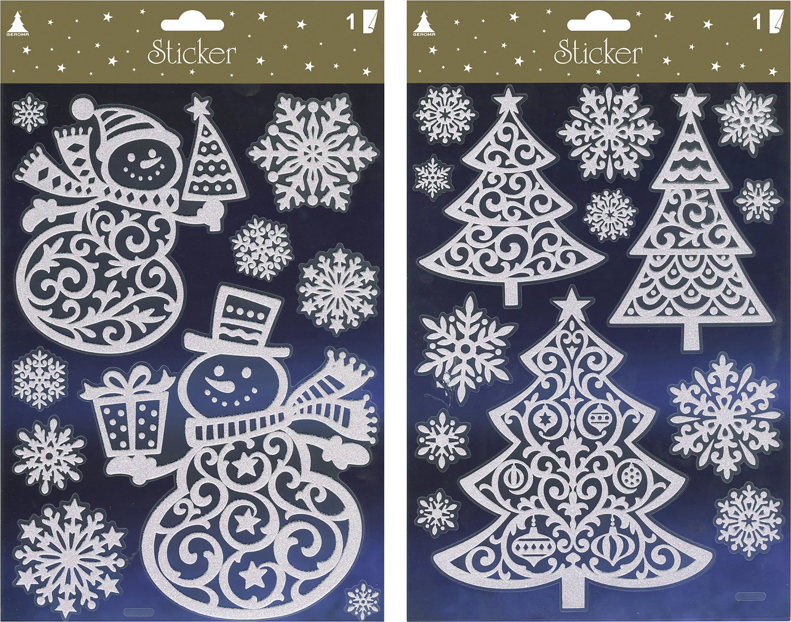 Fensterbild Weihnachten Sticker mit Glitzer 32 x 19 cm weiß 2-fach sortiert Fensterbild Weihnachten Sticker mit Glitzer 32 x 19 cm weiß 2-fach sortiert