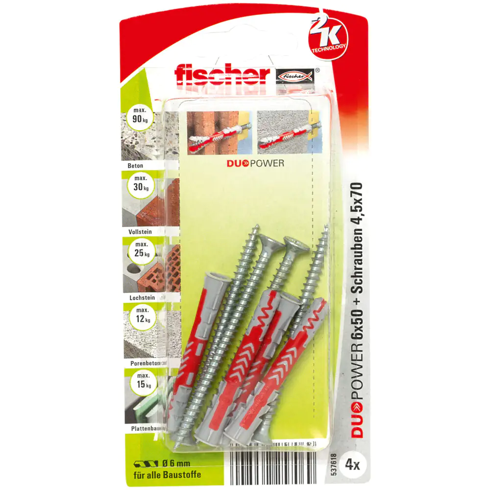 Fischer Dübel-Set Duopower 6.0 x 50 mm - 4 Stück