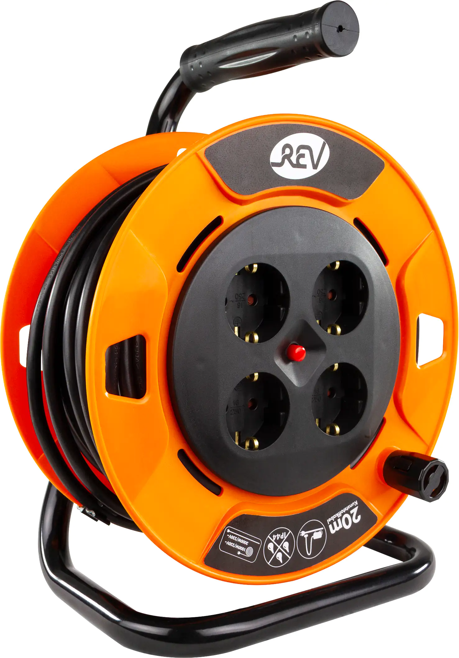 4006341722911 REV Kabeltrommel Innen 20m H05VV-F3x1,5, schwarz, 4x Schutzkontaktstecker