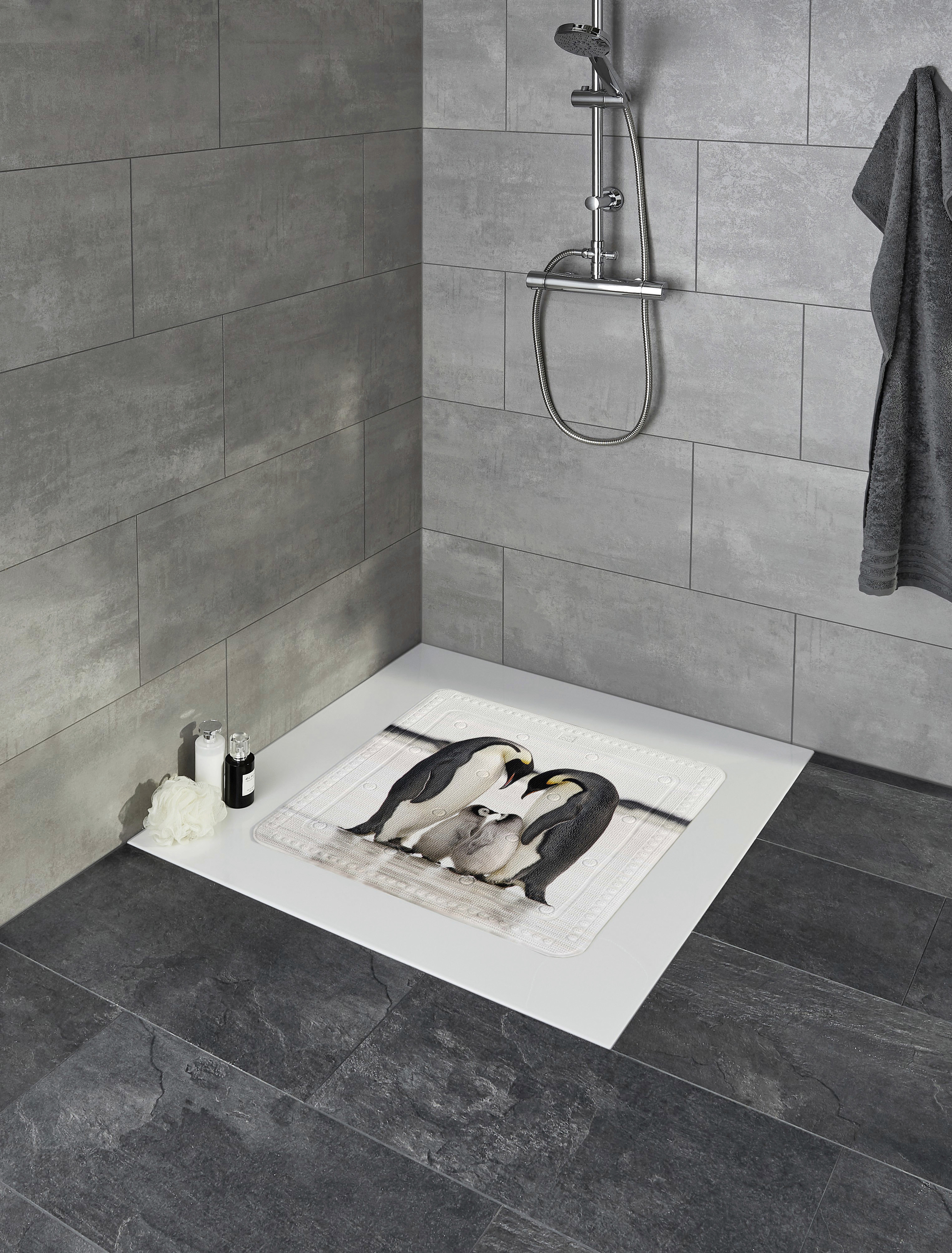 Kleine Wolke Duscheinlage Jacksons mit Pinguinen weiß schwarz PVC 55 x 55 cm