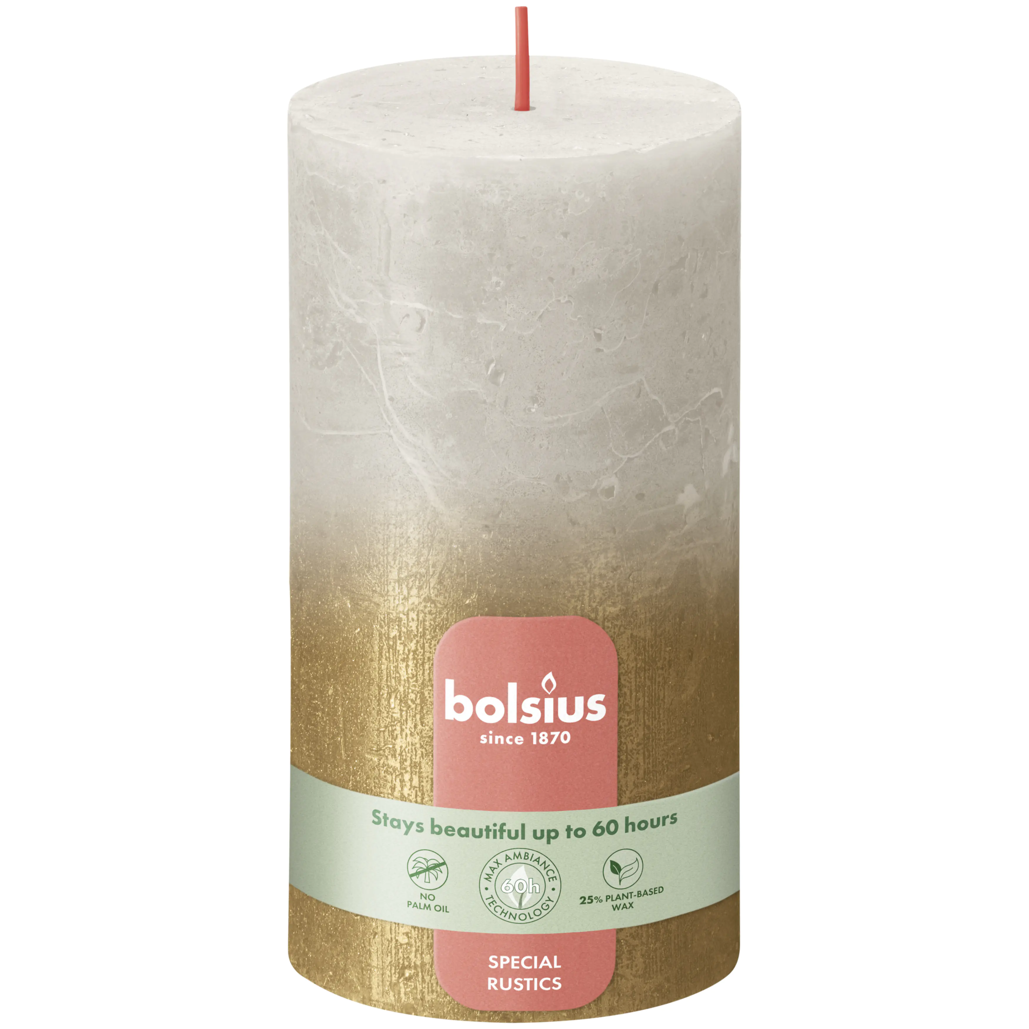 Bolsius Stumpenkerze Rustik Sunset Sandgrau+Gold 13 cm