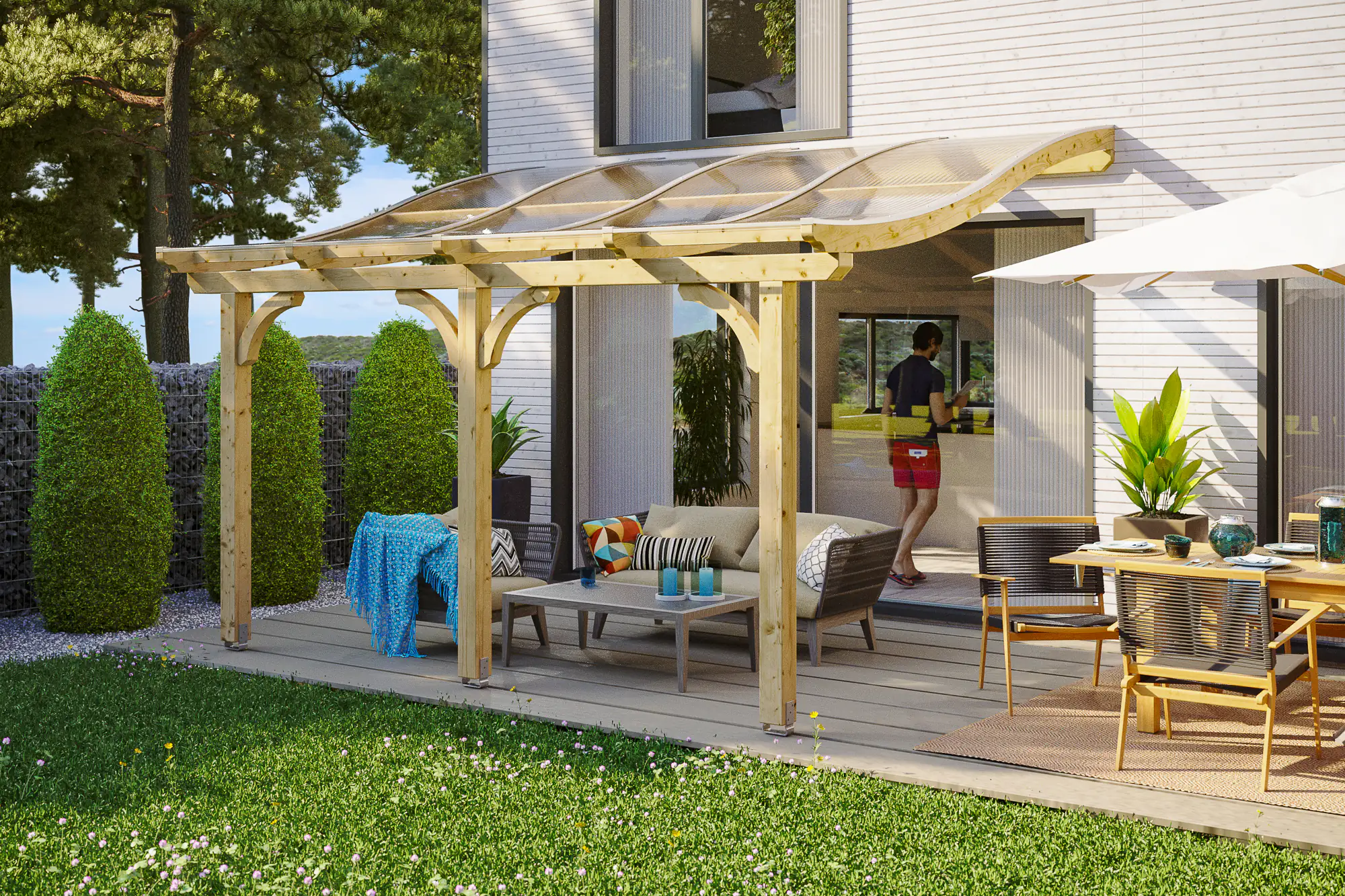 SKAN HOLZ Terrassenüberdachung Venezia 434 x 239 cm, Leimholz, natur