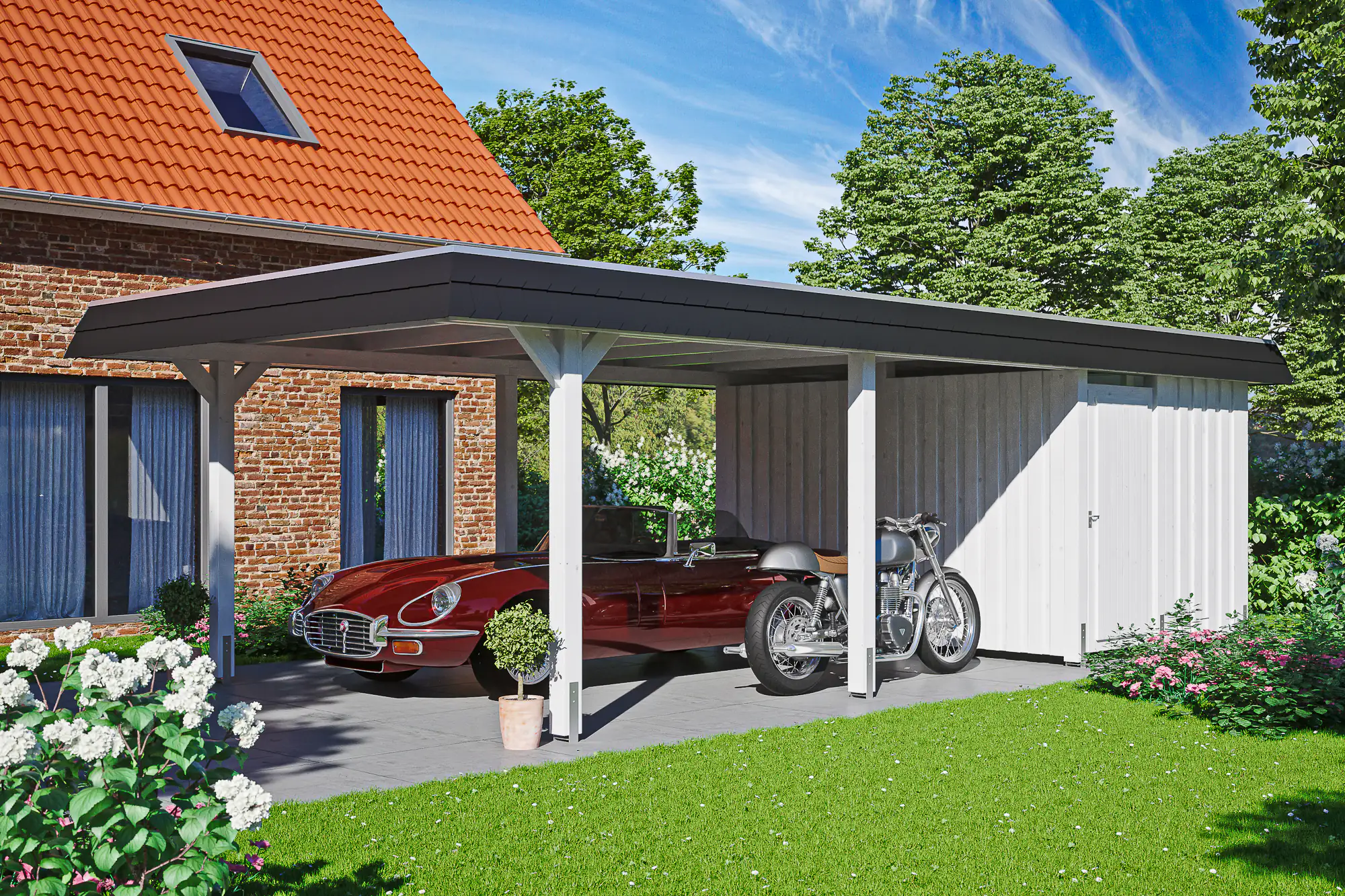 SKAN HOLZ Carport Wendland mit Abstellraum 409 x 870 cm mit EPDM-Dach