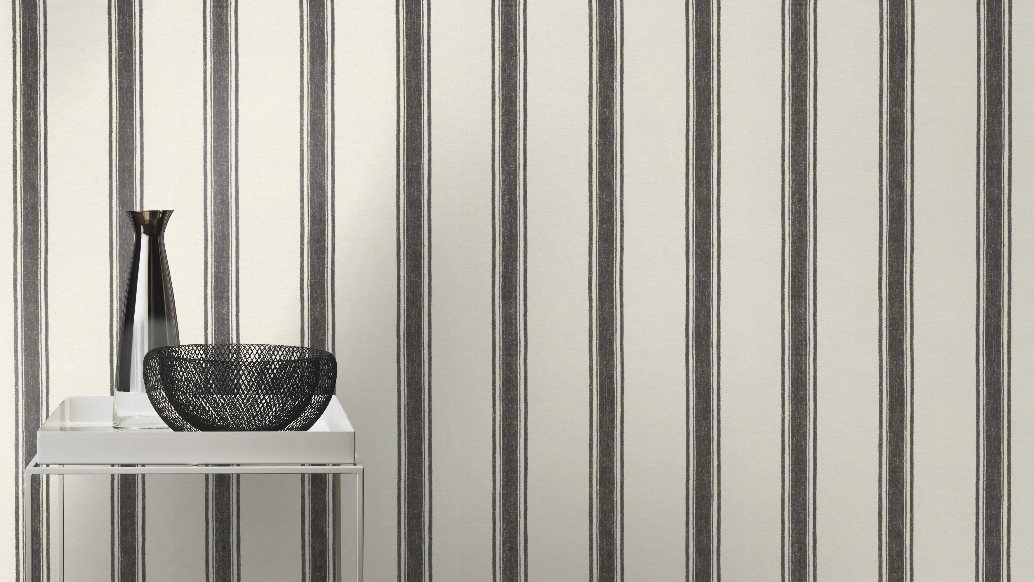 Rasch Vliestapete 555639 Weiß-Weiß-Schwarz Streifen 10,05 m x 0,53 m