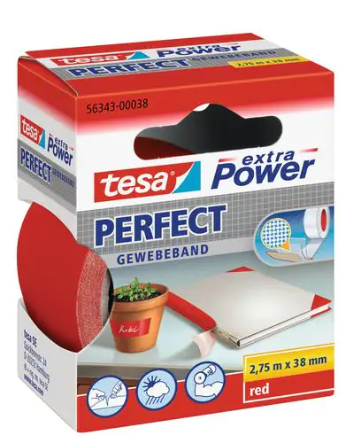 tesa extra Power Gewebeband Perfect 2,75 m x 38 mm, rot
