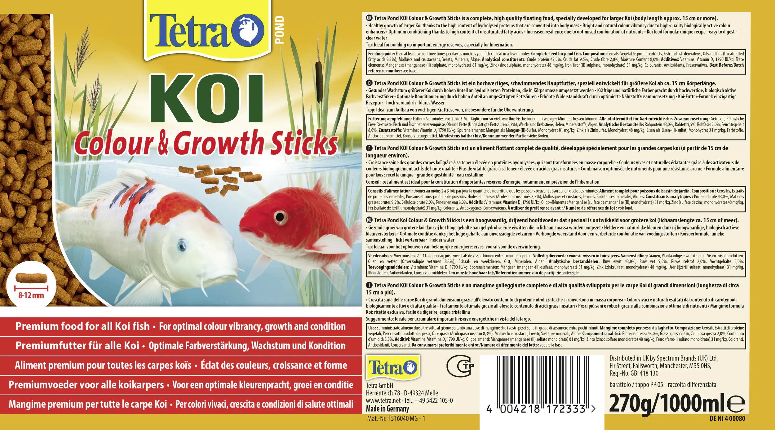 Tetra Pond Koi Sticks Colour & Growth 1 L