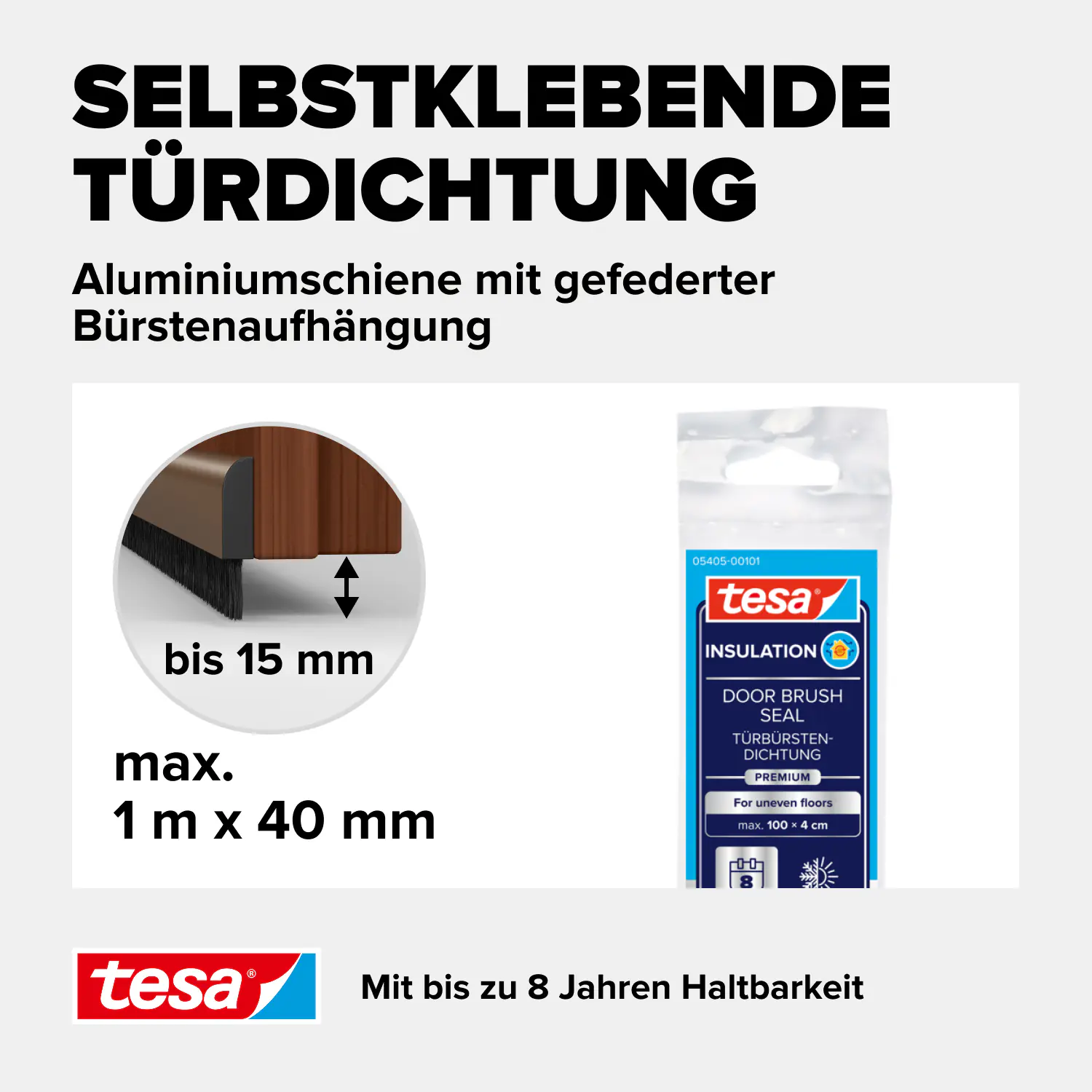 tesa Moll Türdichtschiene braun, für unebene Böden, lackiertes Aluprofil