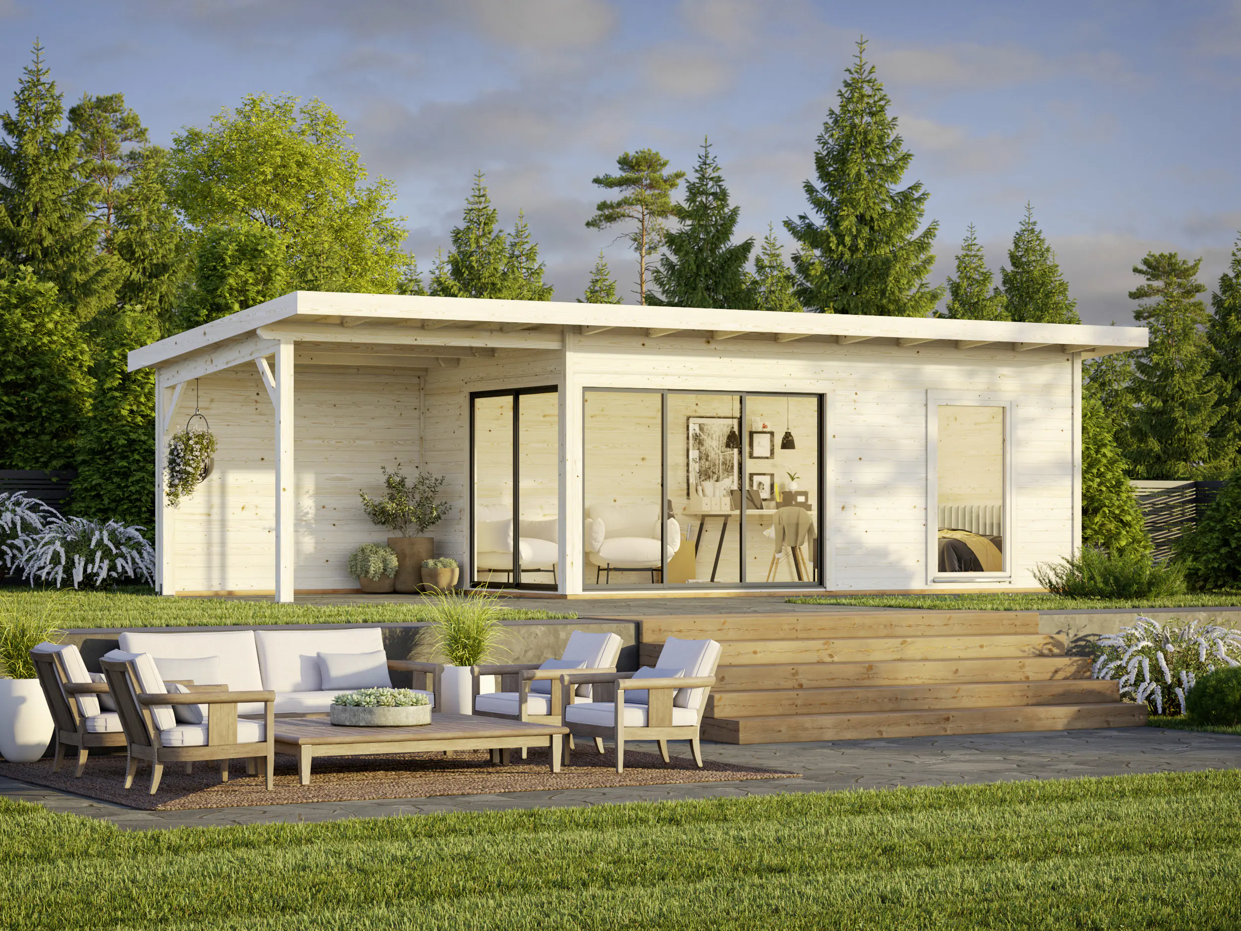 Palmako Gartenhaus Andrea 898 x 300 cm Slide mit Schiebetüren naturbelassen