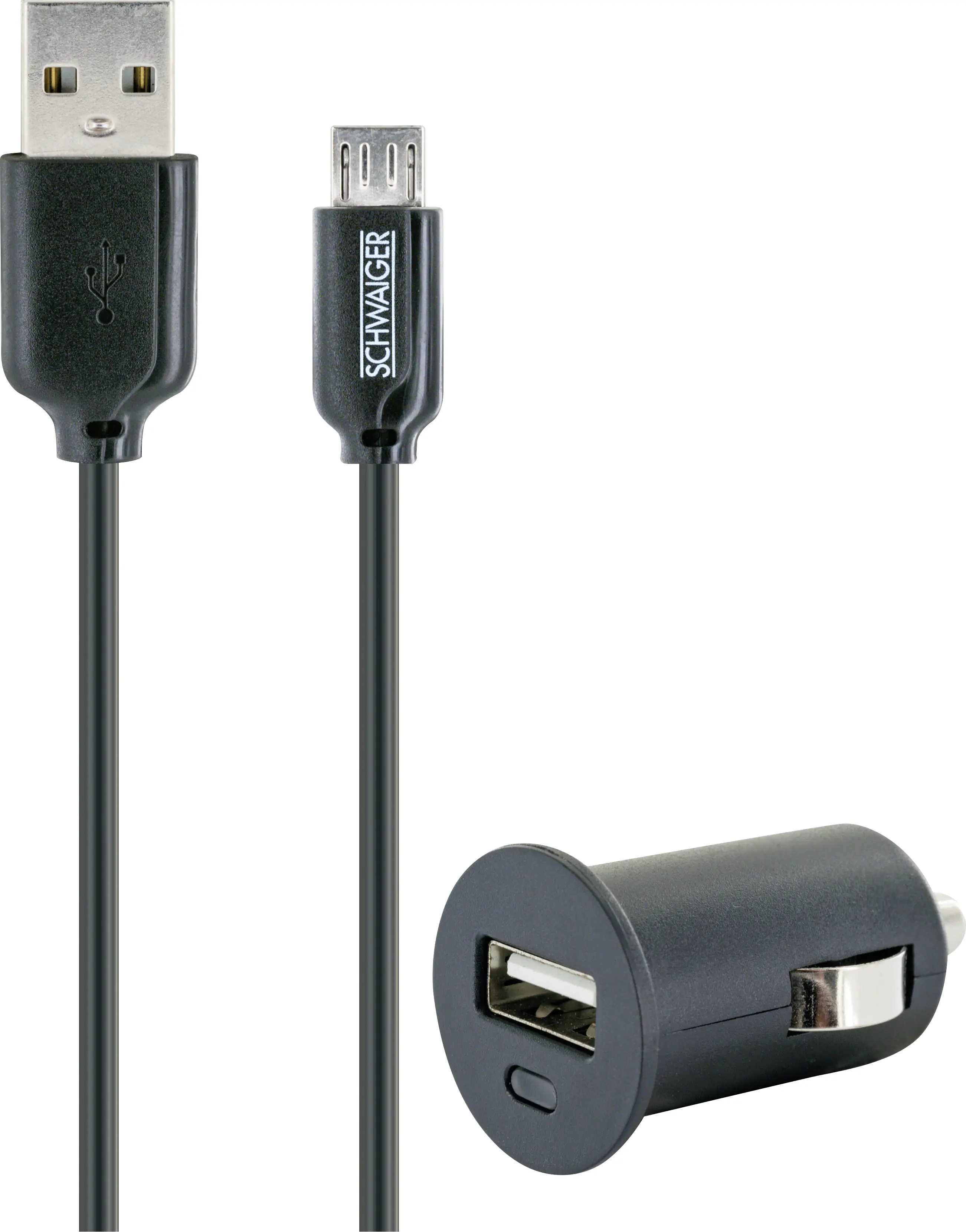 Schwaiger Ladeset Micro USB 1 m,12V, 2,4 A, KFZ-Ladeadapter, schwarz Schwaiger Ladeset Micro USB 1 m,12V, 2,4 A, KFZ-Ladeadapter, schwarz