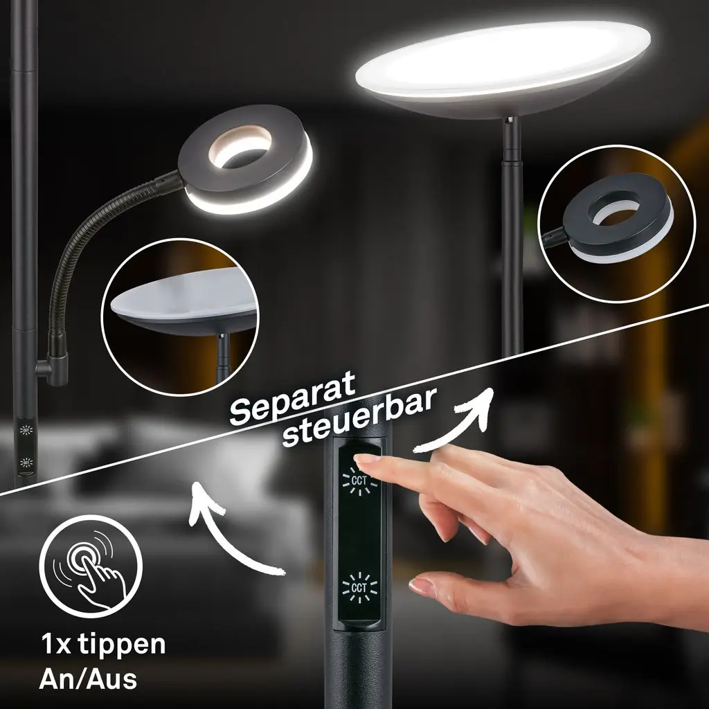 Briloner LED-Stehleuchte SIRA mit Lesearm Ø 26 x 180 cm schwarz