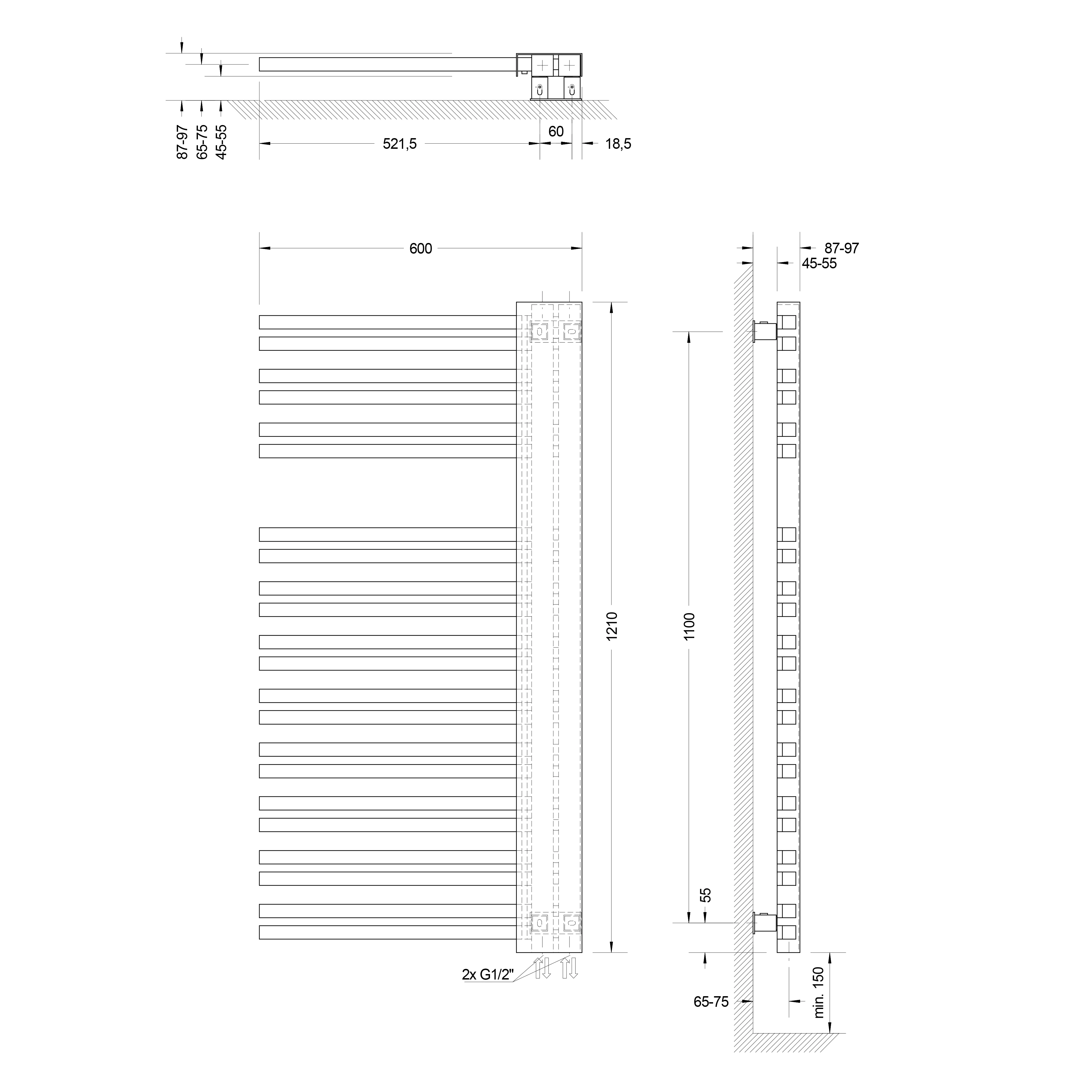 4060991039980_3 Schulte Badheizkörper Bologna 121 x 60 cm weiß 690 Watt Version rechts