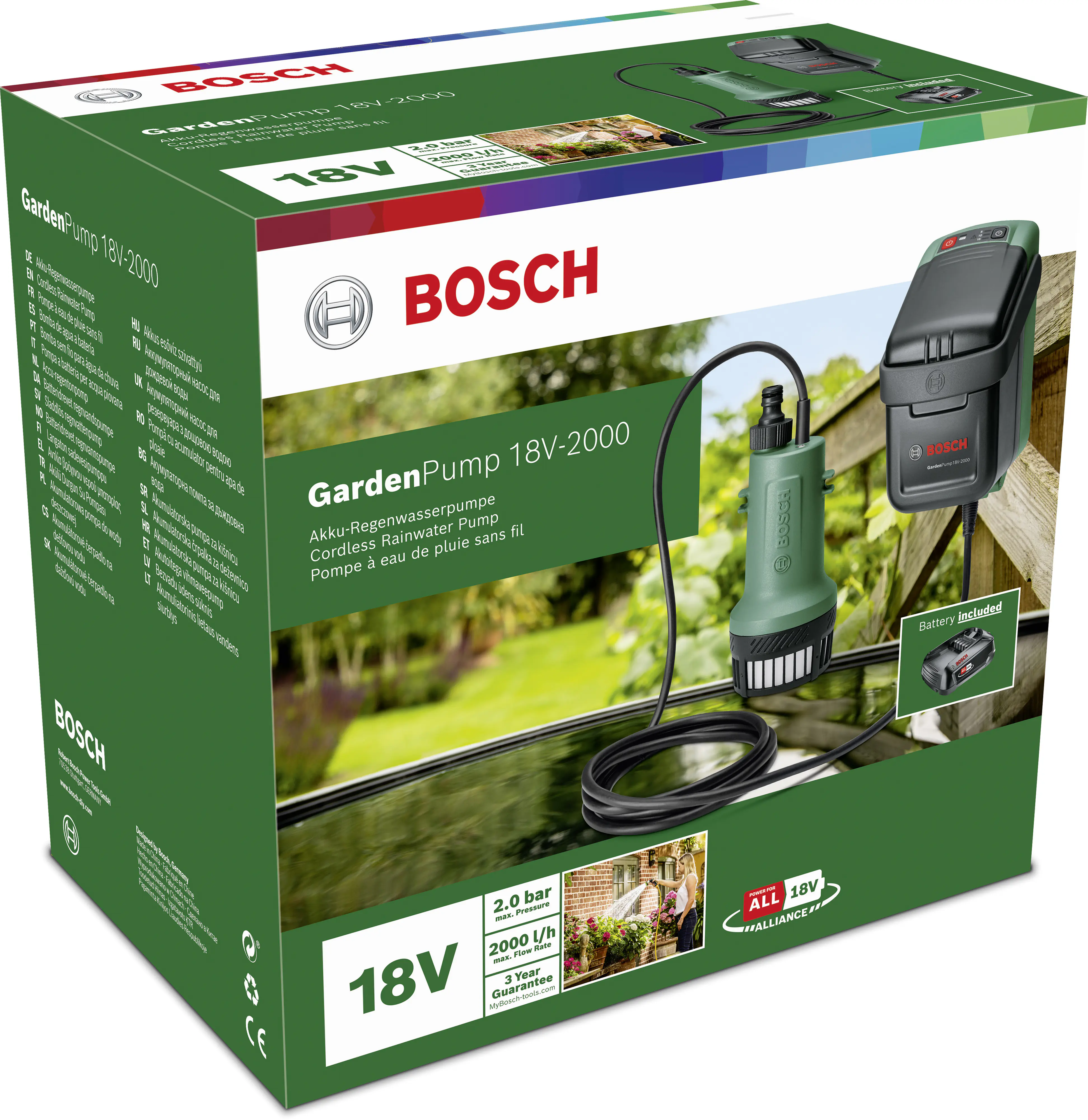 Bosch Akku-Regenfasspumpe GardenPump 18 V inkl. Akku & Ladegerät