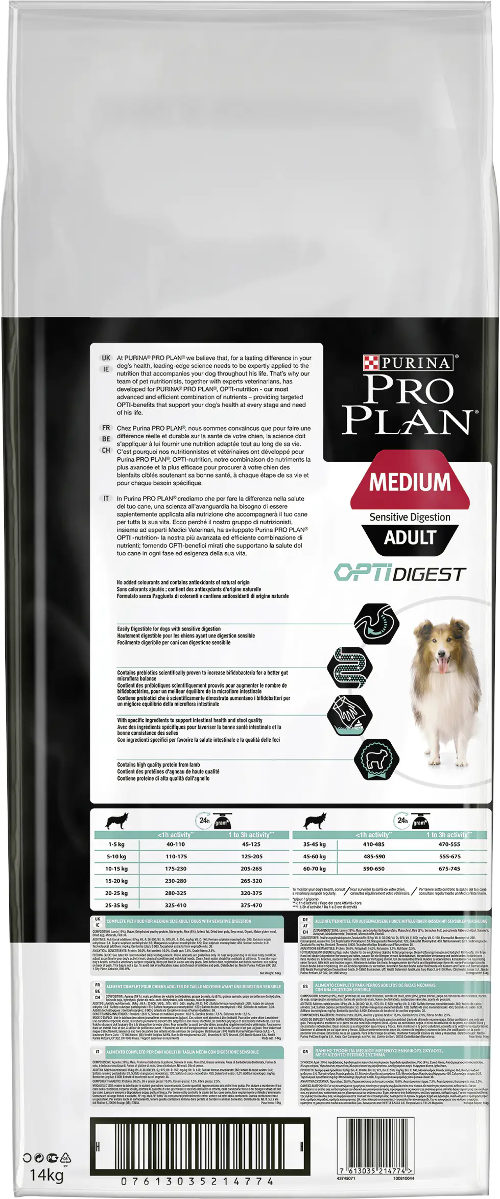 7613035214774_1674711 Purina PRO PLAN Dog Medium Adult Sens. Digestion Lamm trocken 14 kg