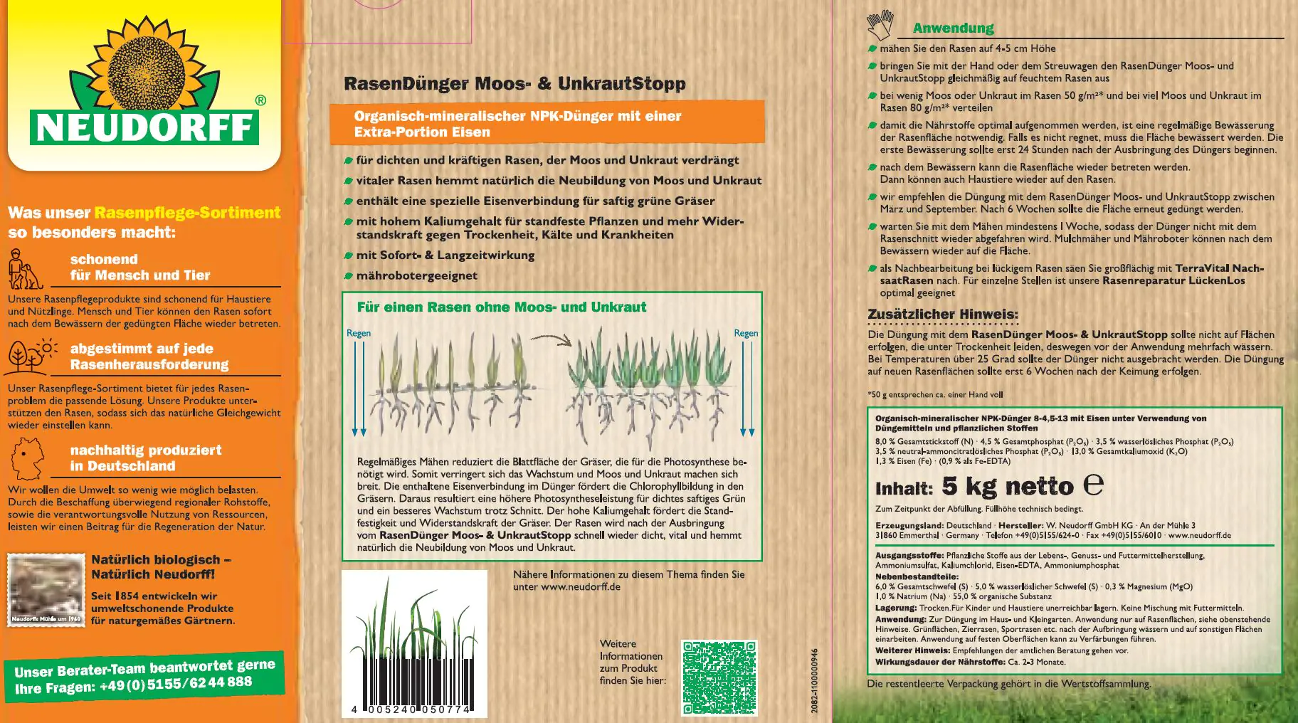 Neudorff Rasendünger Moos-& Unkrautstopp 5 kg