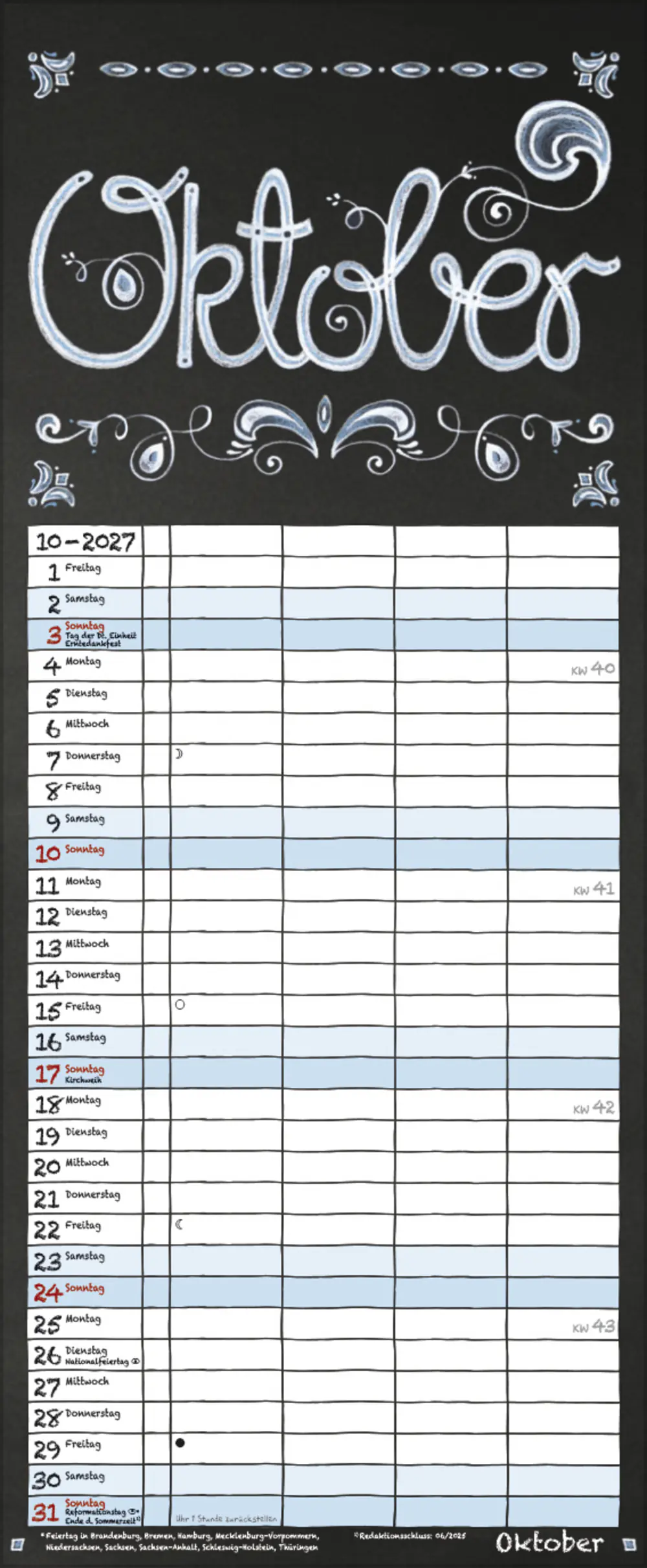 Korsch Kalender Timer Tafel 2027
