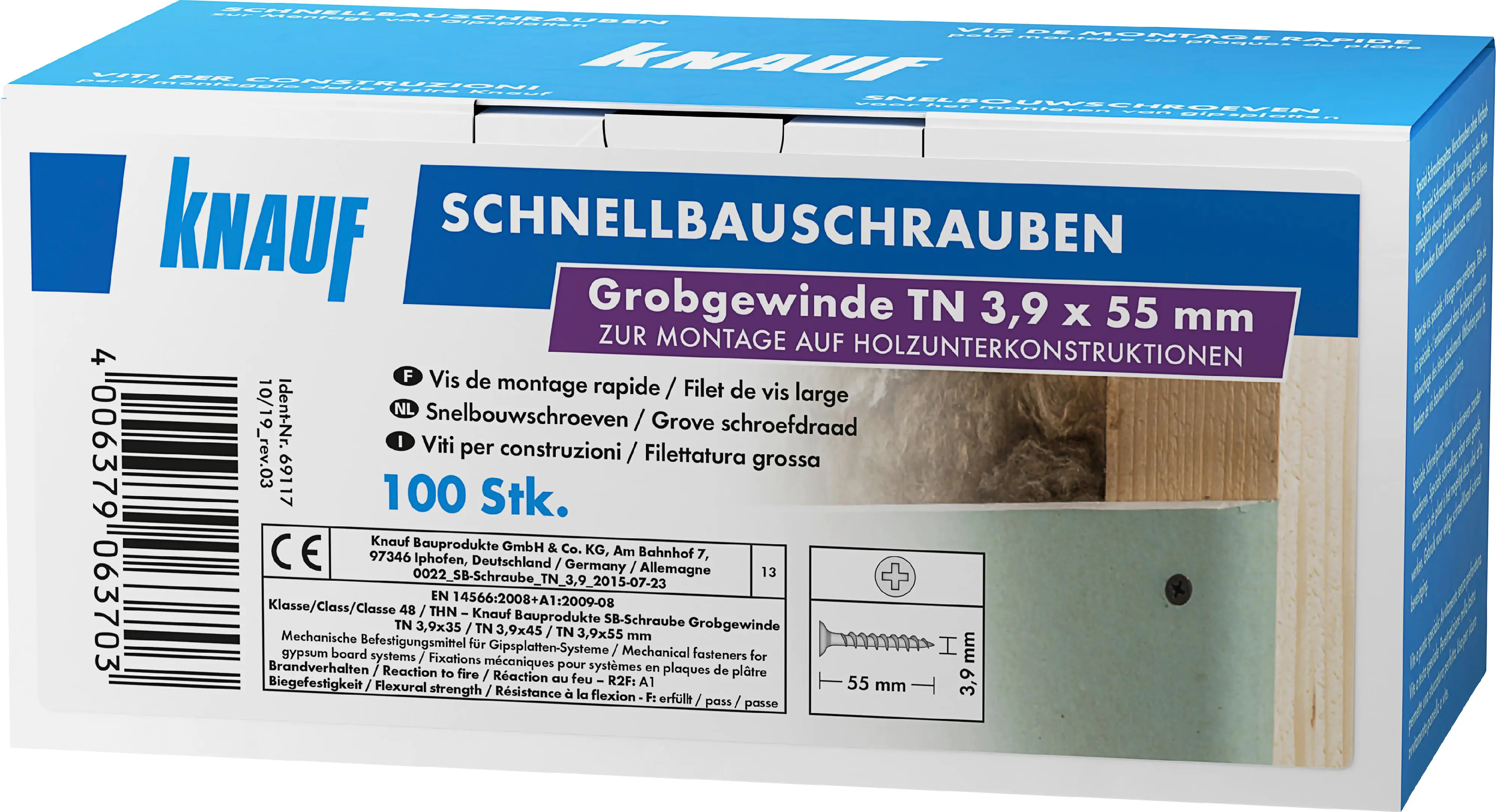 Knauf Schnellbauschrauben 3,9 x 55 mm, PH 1, 100 Stück