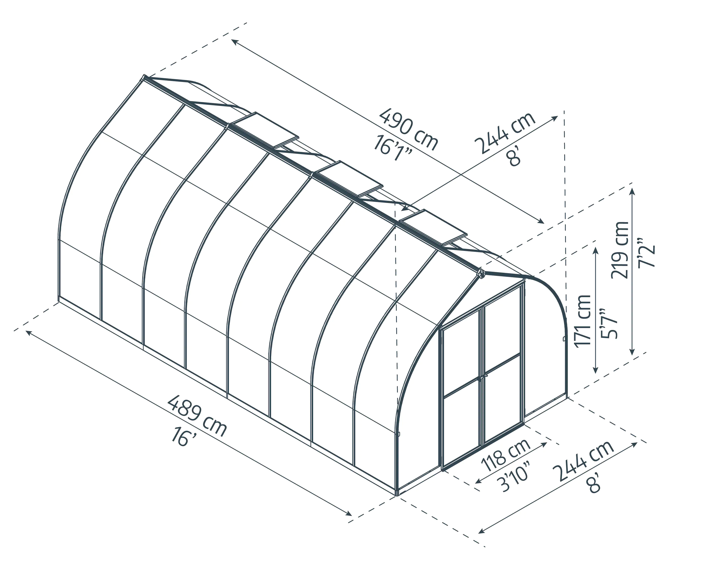 Canopia Gewächshaus Bella 8X16 244 x 482 x 219 cm