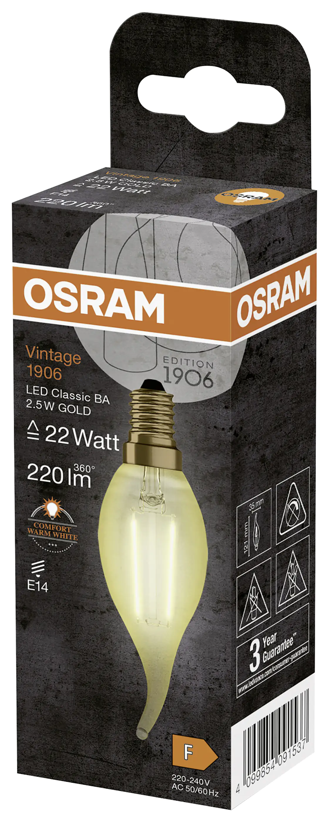 Osram LED Kerzenlampe BA22 E14 2,5 W warmweiß amber