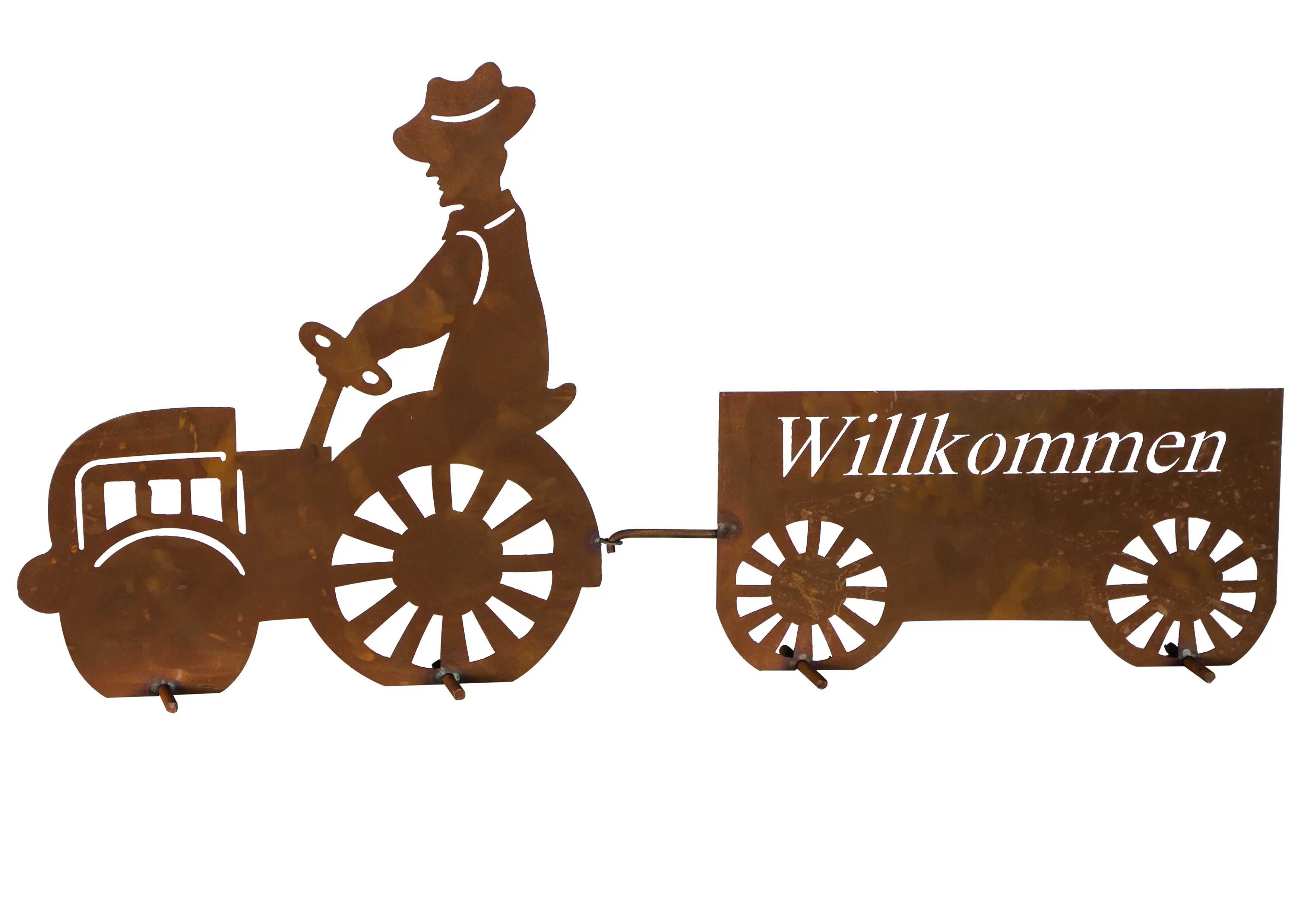 Willkommensschild Traktor Metall mit Edelrost 85 x 43 cm braun